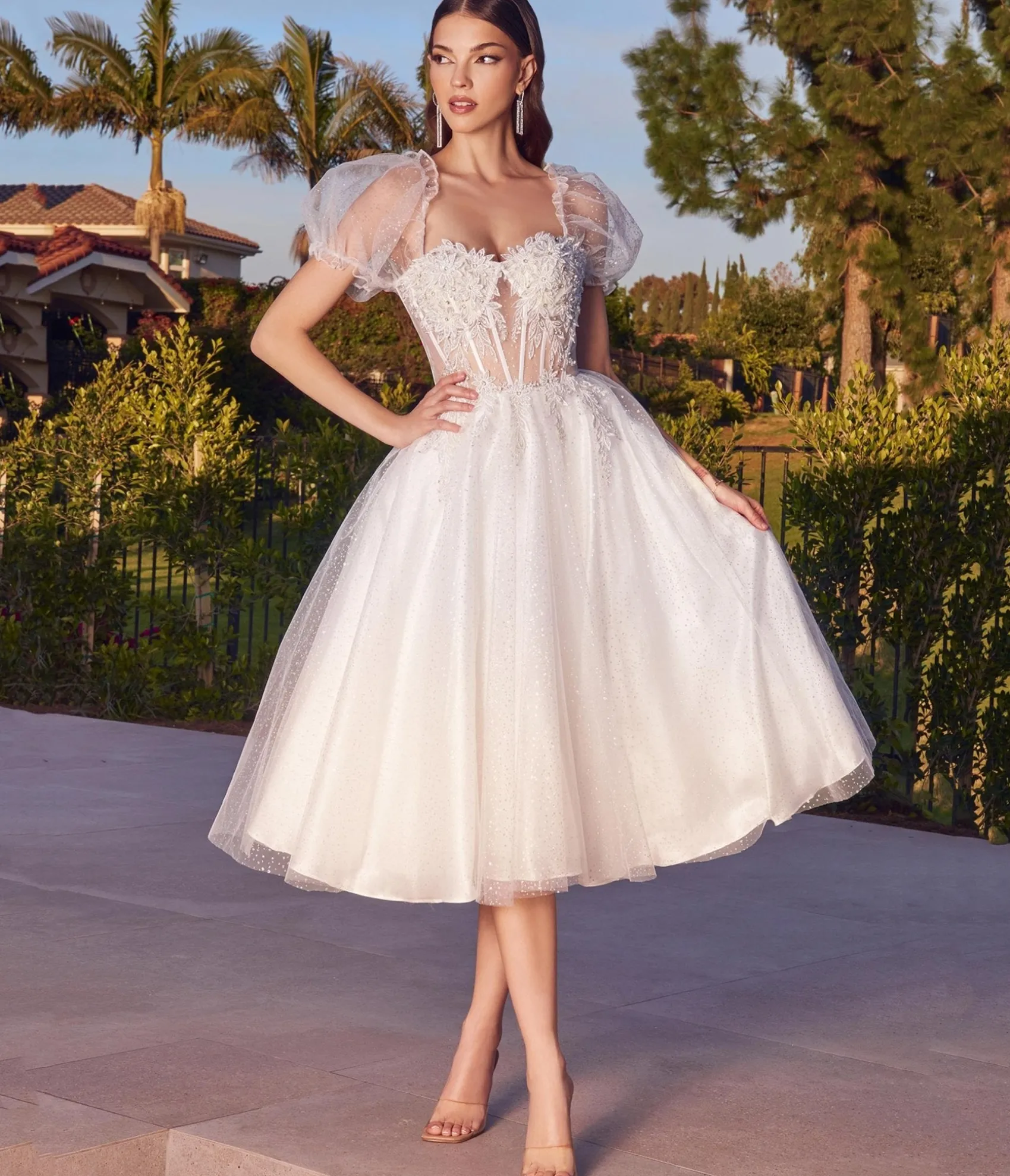 Unique Vintage Cinderella Divine Ivory Glitter Floral Swing Bridesmaid Dress Clearance