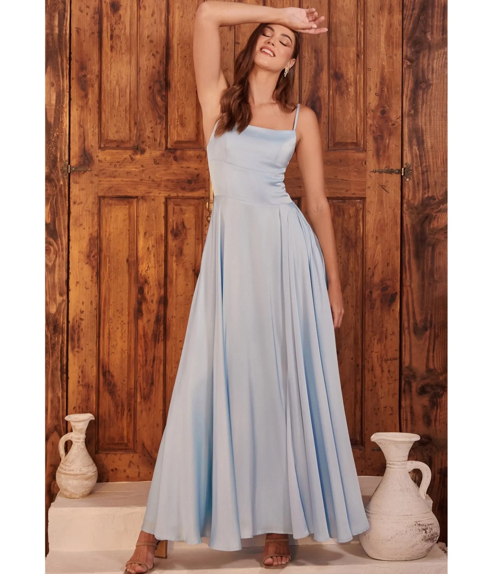 Unique Vintage Cinderella Divine Light Blue Satin A Line Bridesmaid Dress Hot