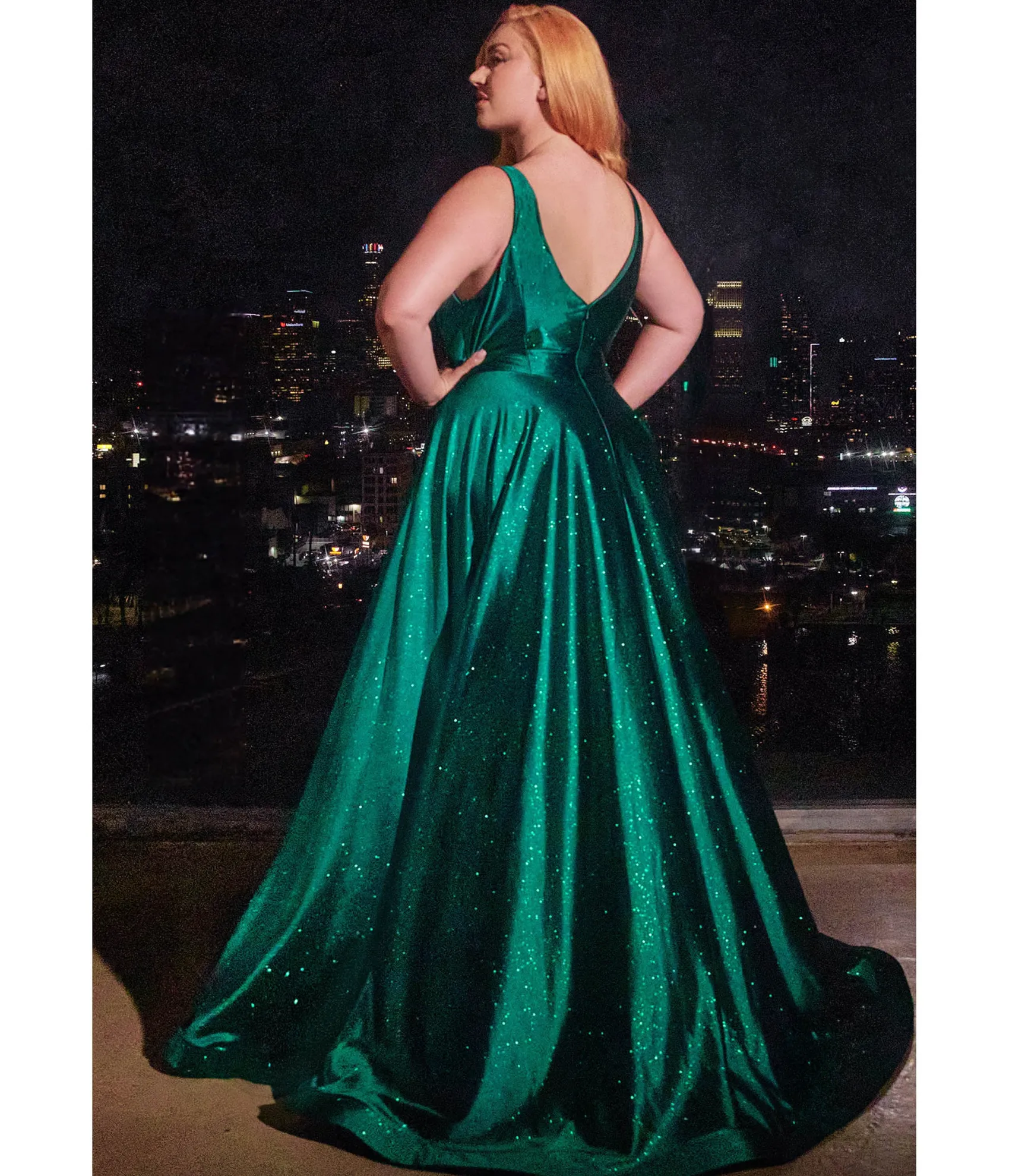 Unique Vintage Cinderella Divine Plus Size Emerald Satin Prom Dress Clearance
