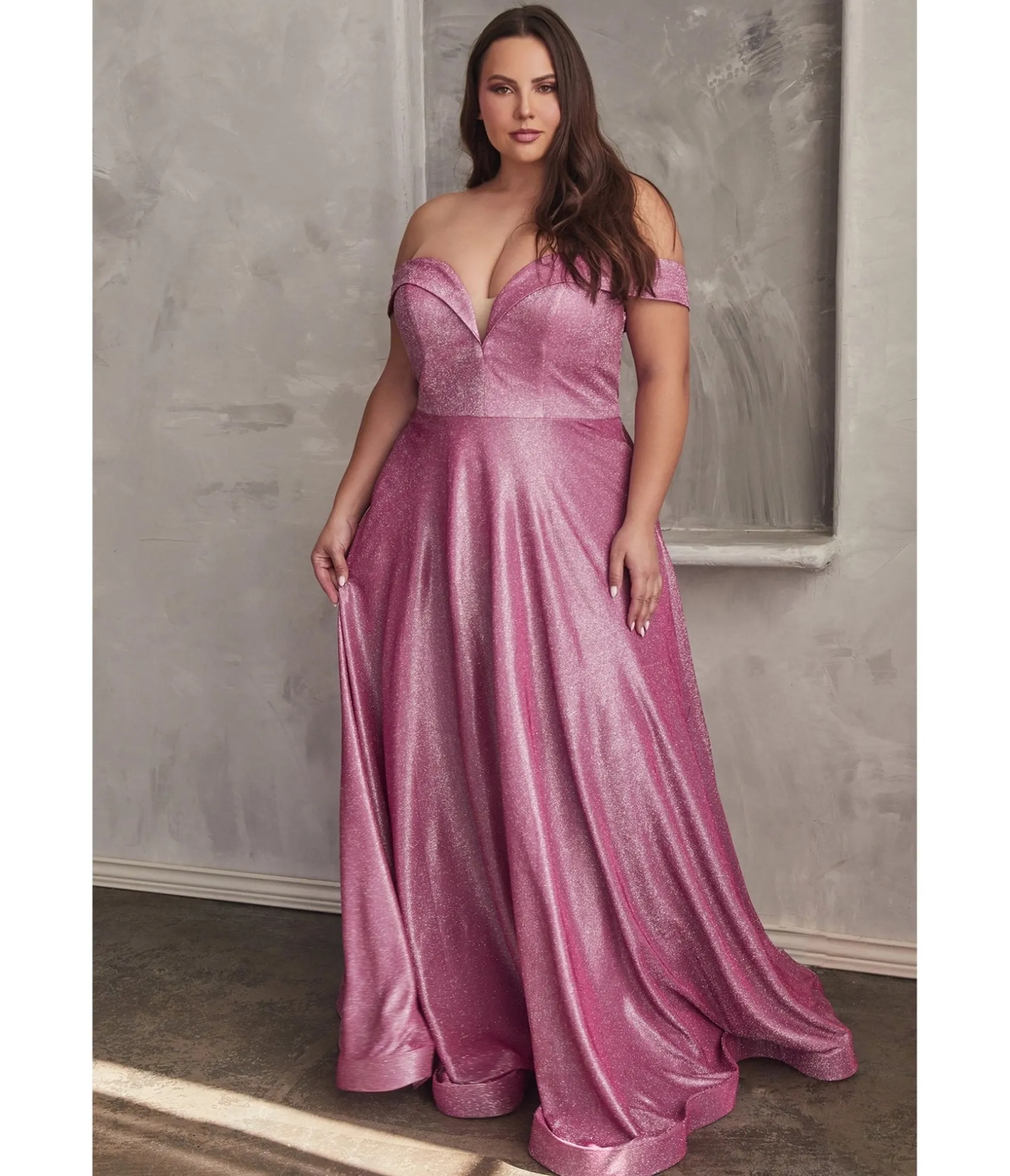 Unique Vintage Cinderella Divine Plus Size Metallic Rose Off The Shoulder Bridesmaid Gown Cheap