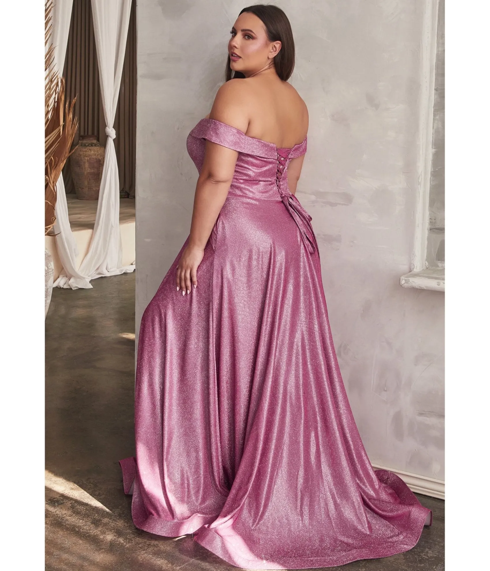 Unique Vintage Cinderella Divine Plus Size Metallic Rose Off The Shoulder Bridesmaid Gown Cheap