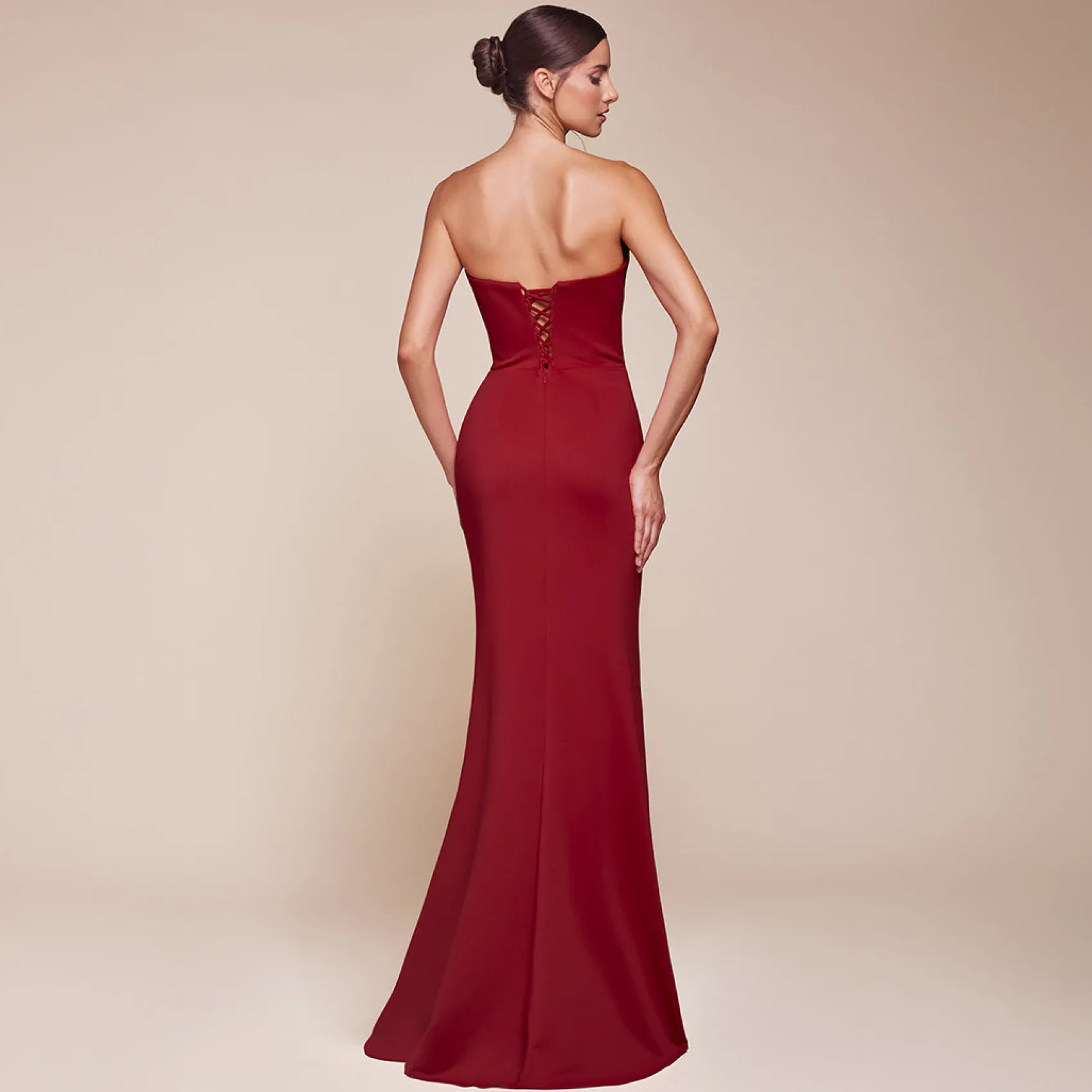 Unique Vintage Cinderella Divine Red Chiffon Strapless Slit Prom Dress Fashion