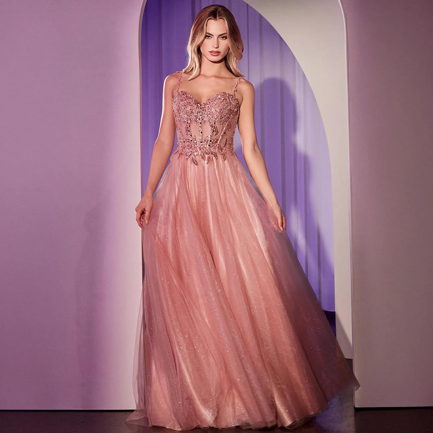 Unique Vintage Cinderella Divine Rose Gold Applique Sleeveless A-Line Slit Prom Dress Shop