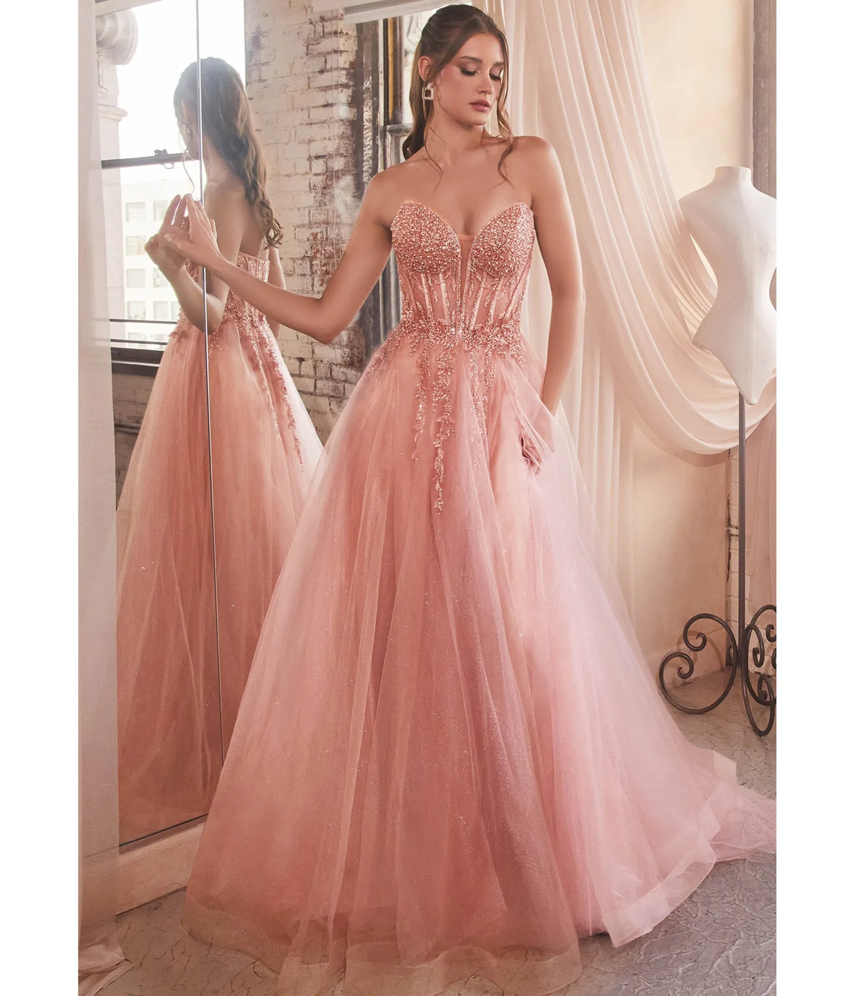 Unique Vintage Cinderella Divine Rose Gold Sparkle Corset Top Prom Gown Outlet