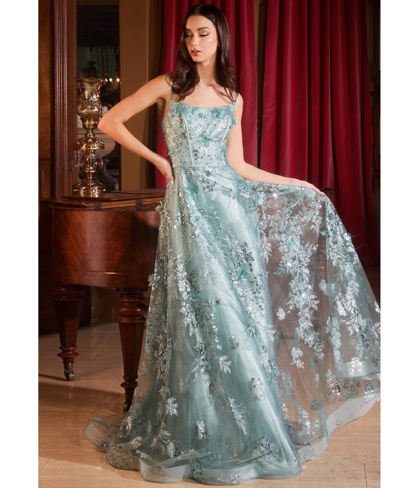 Unique Vintage Cinderella Divine Sage Flower Sparkle Prom Gown Hot