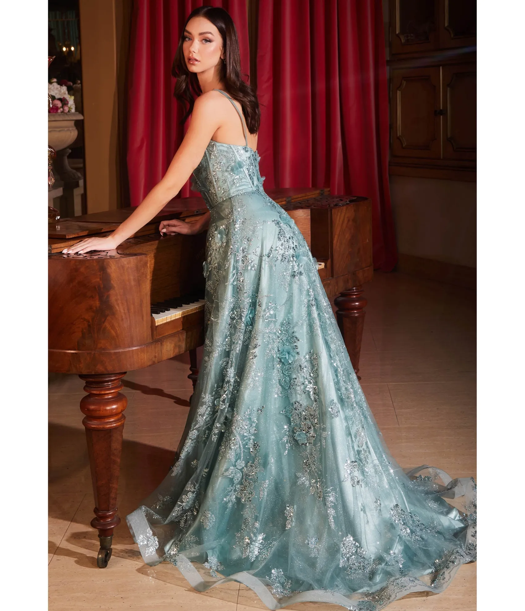 Unique Vintage Cinderella Divine Sage Flower Sparkle Prom Gown Hot