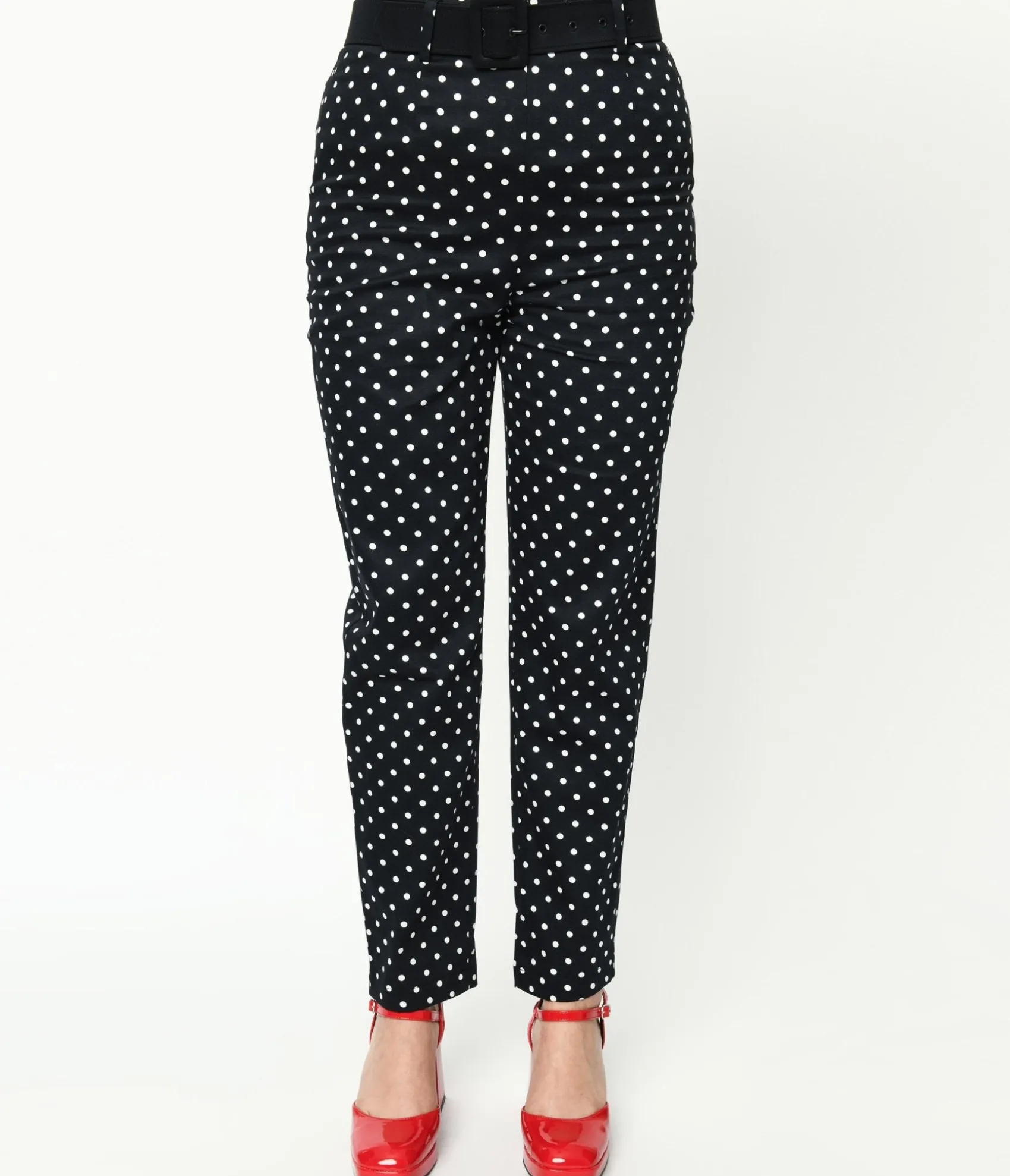 Unique Vintage Collectif Black & White Polka Dot Belted Thea Pants Hot