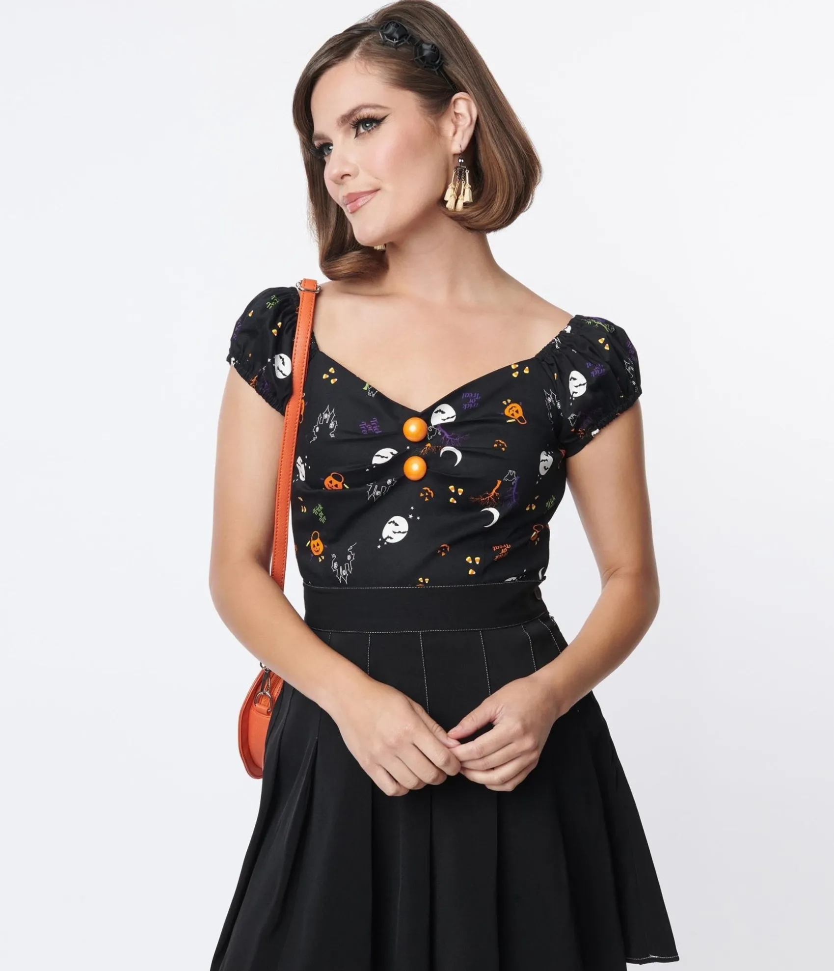 Unique Vintage Collectif Black All Hallows Eve Dolores Top Outlet