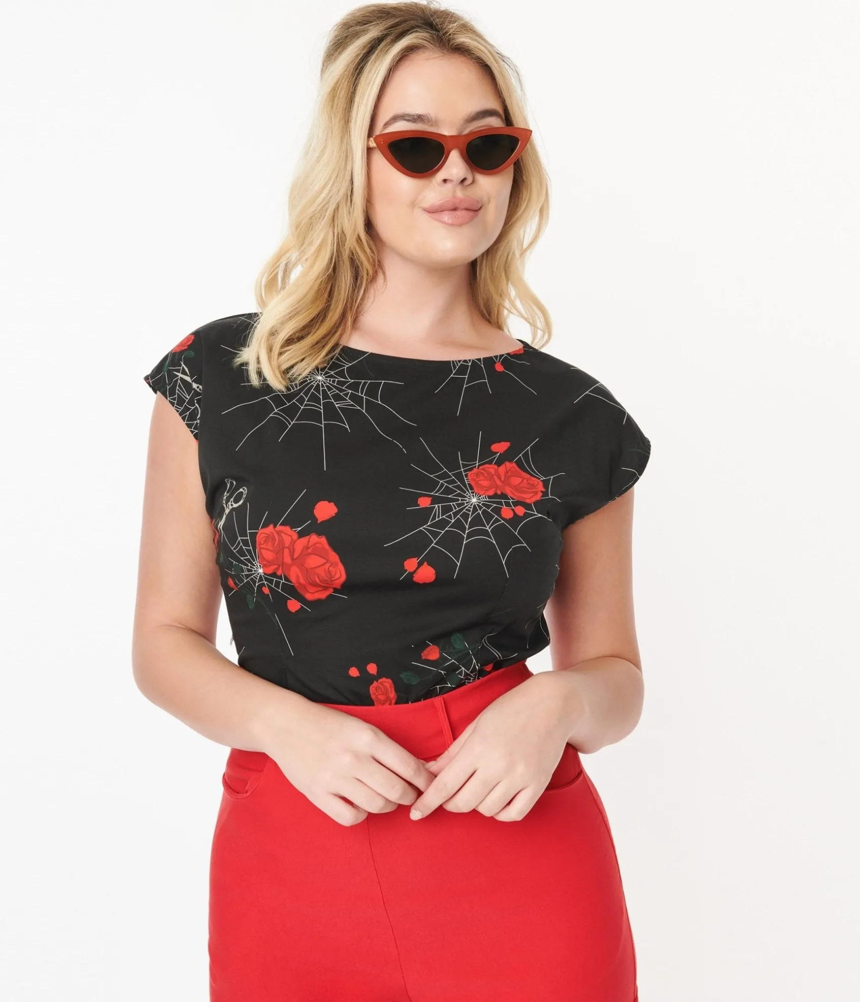 Unique Vintage Collectif Black Spinners Web & Roses Blouse Sale