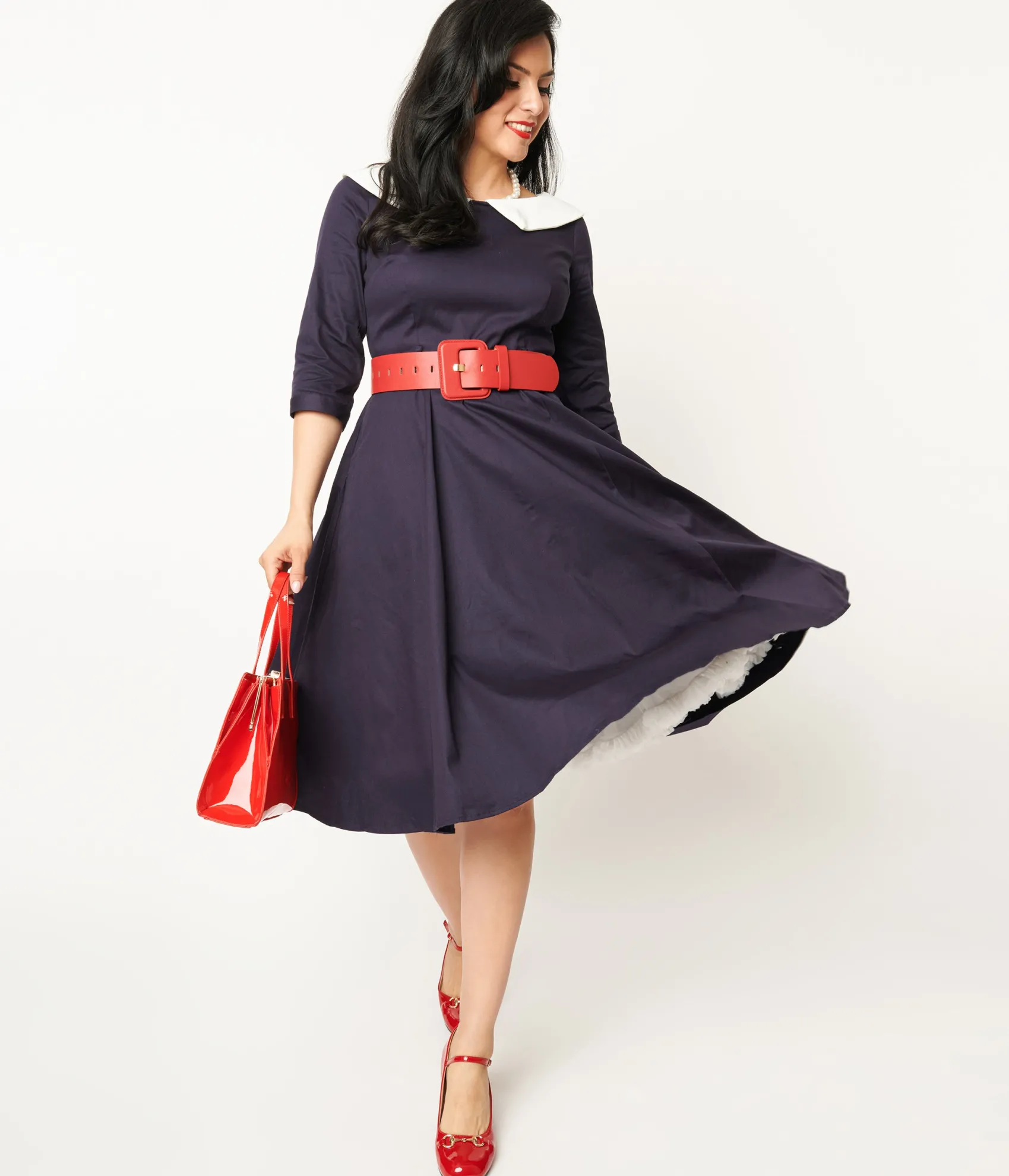 Unique Vintage Collectif Navy & White Elle Swing Dress Fashion