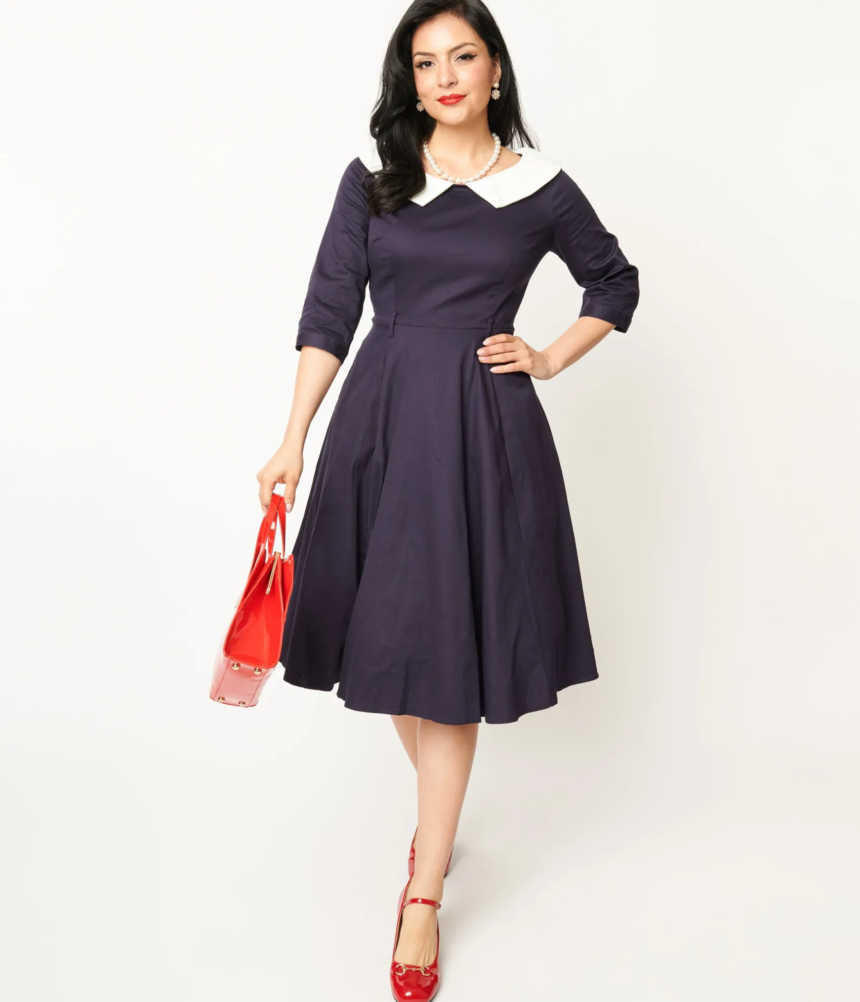 Unique Vintage Collectif Navy & White Elle Swing Dress Fashion