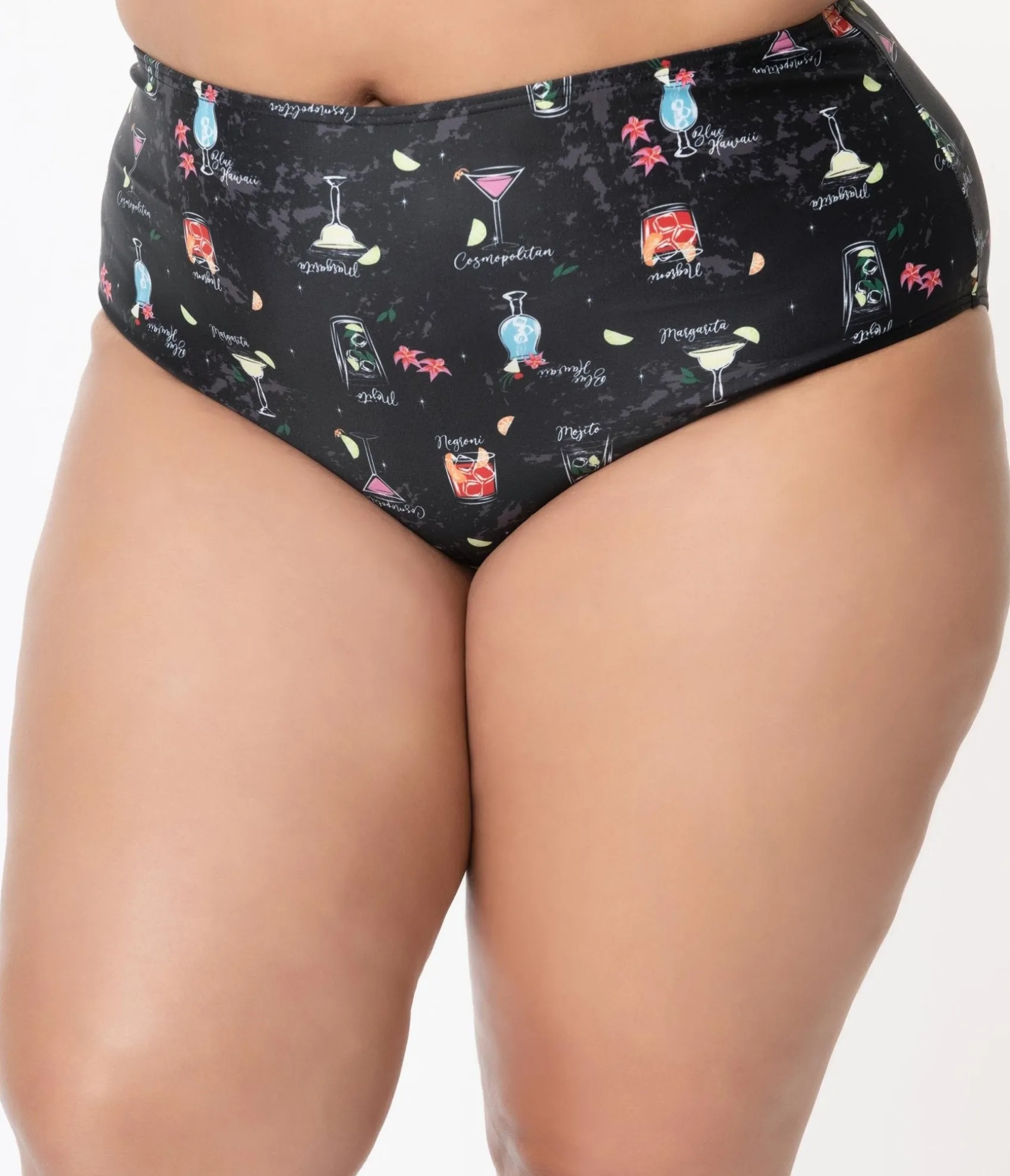 Unique Vintage Collectif Plus Size Black & Cocktail Menu Print Swim Bottom Cheap