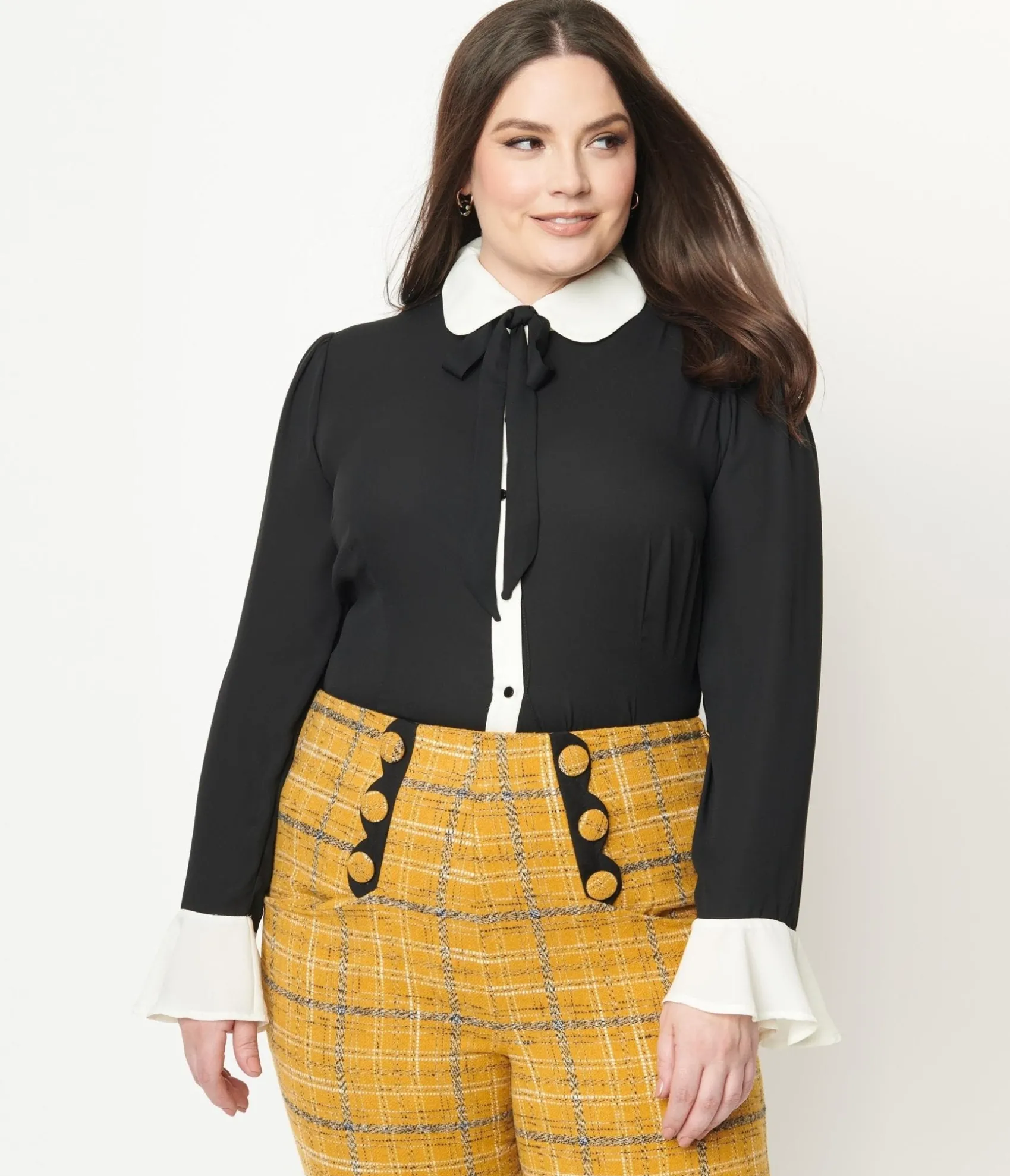 Unique Vintage Collectif Plus Size Black & White Collar Prudence Blouse New