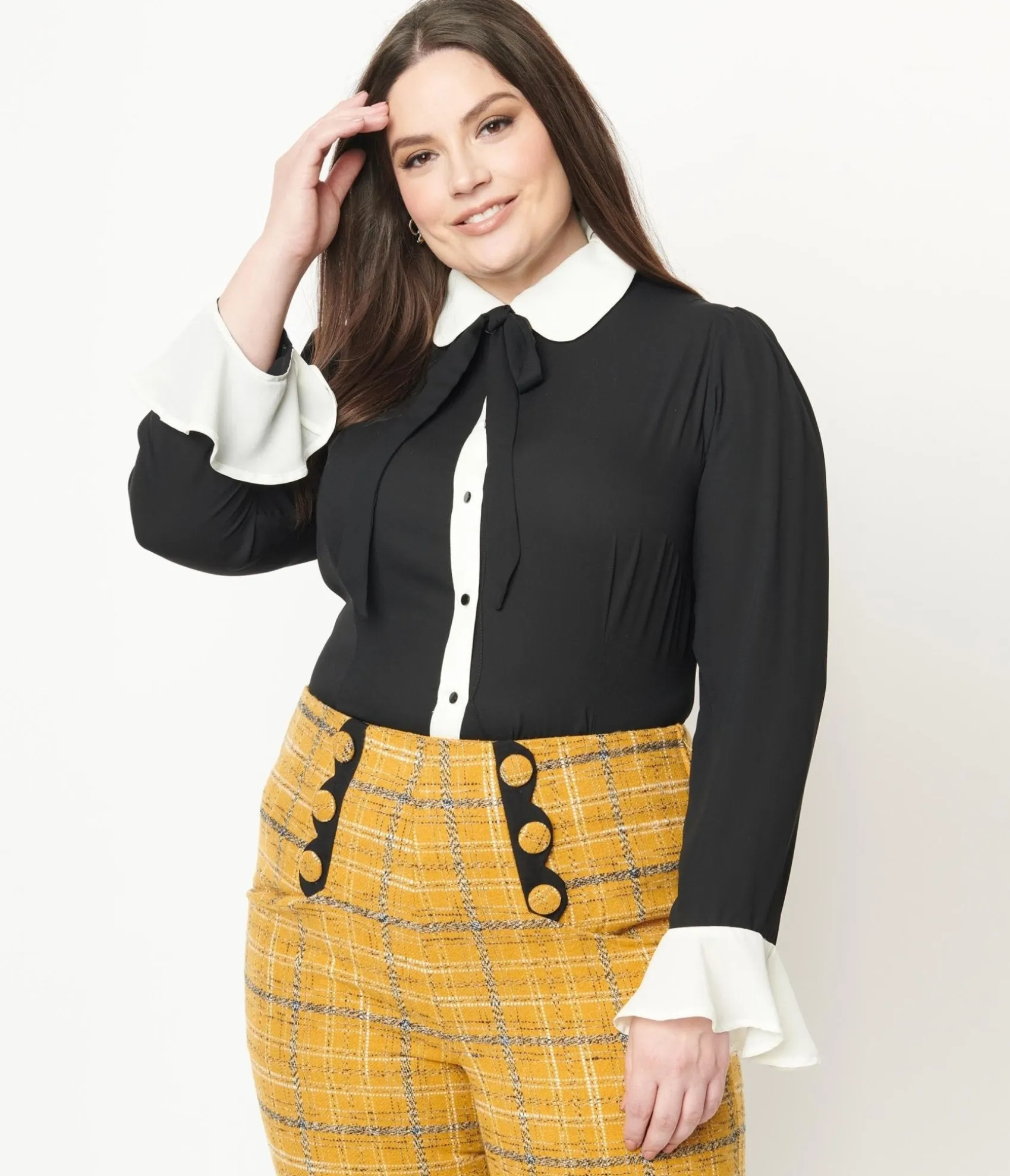 Unique Vintage Collectif Plus Size Black & White Collar Prudence Blouse New