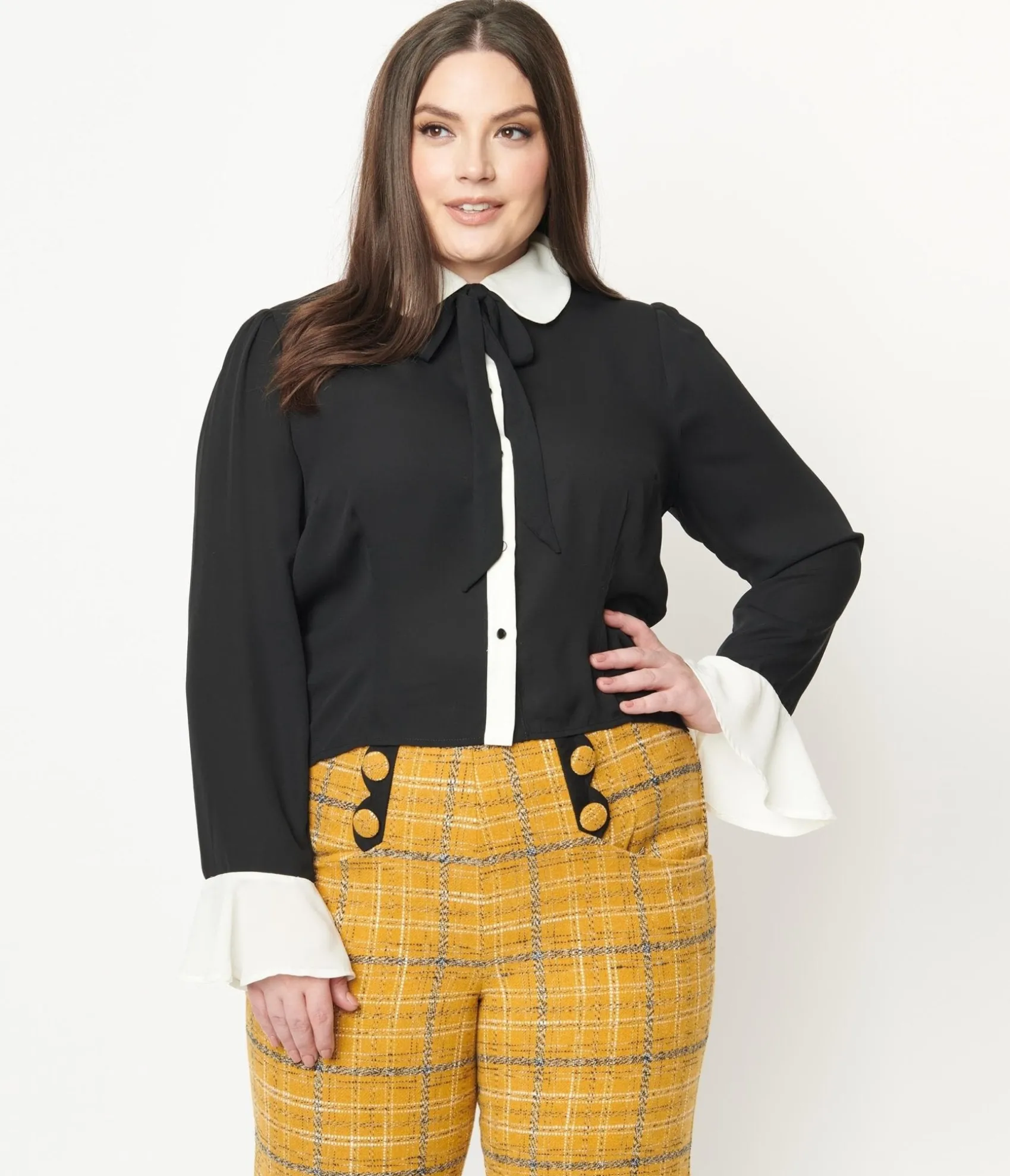 Unique Vintage Collectif Plus Size Black & White Collar Prudence Blouse New