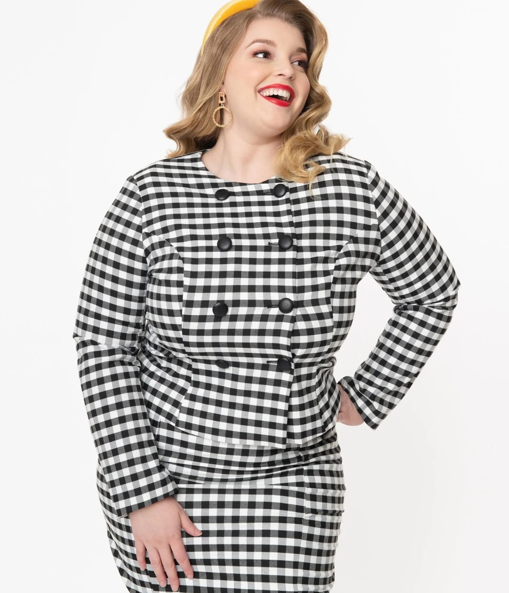 Unique Vintage Collectif Plus Size Black & White Gingham Lorinna Jacket Online