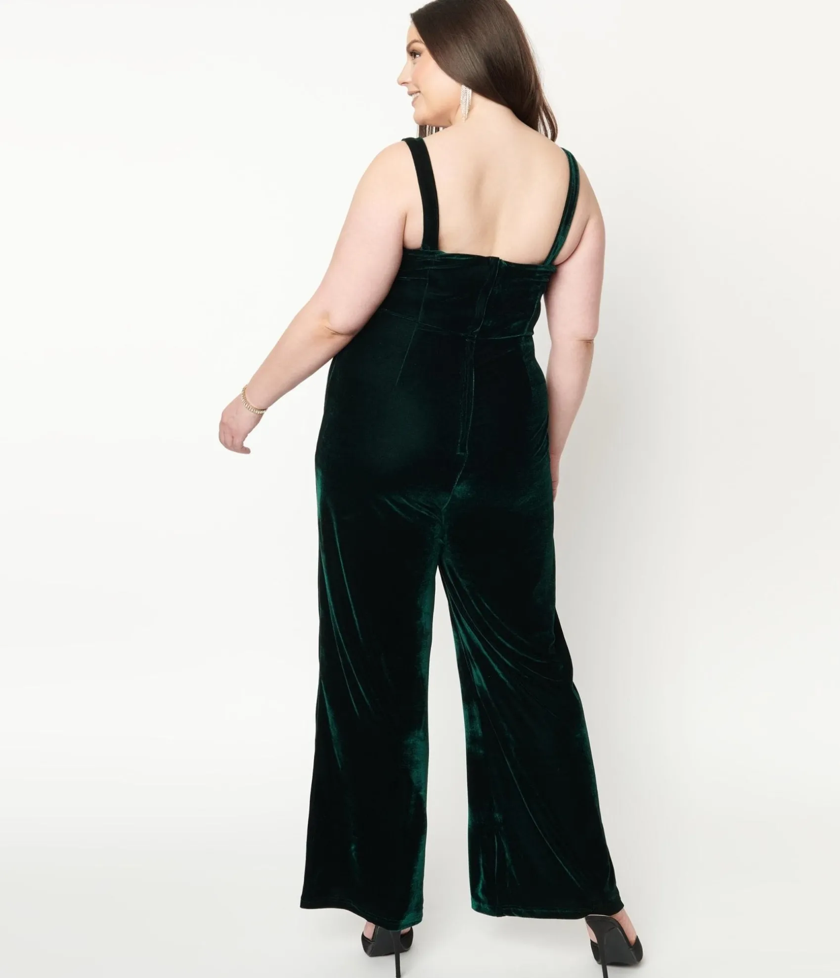 Unique Vintage Collectif Plus Size Emerald Velvet Joan Jumpsuit Discount