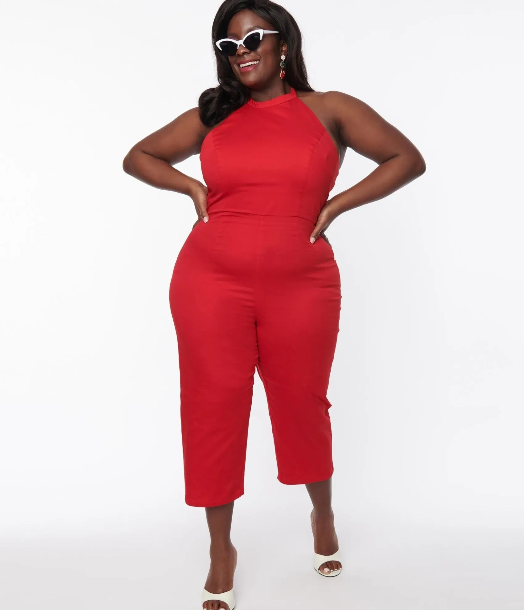 Unique Vintage Collectif Plus Size Red Gingham Skirted Midge Jumpsuit Set Flash Sale