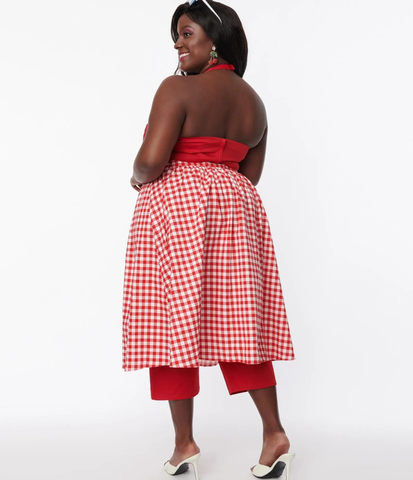 Unique Vintage Collectif Plus Size Red Gingham Skirted Midge Jumpsuit Set Flash Sale