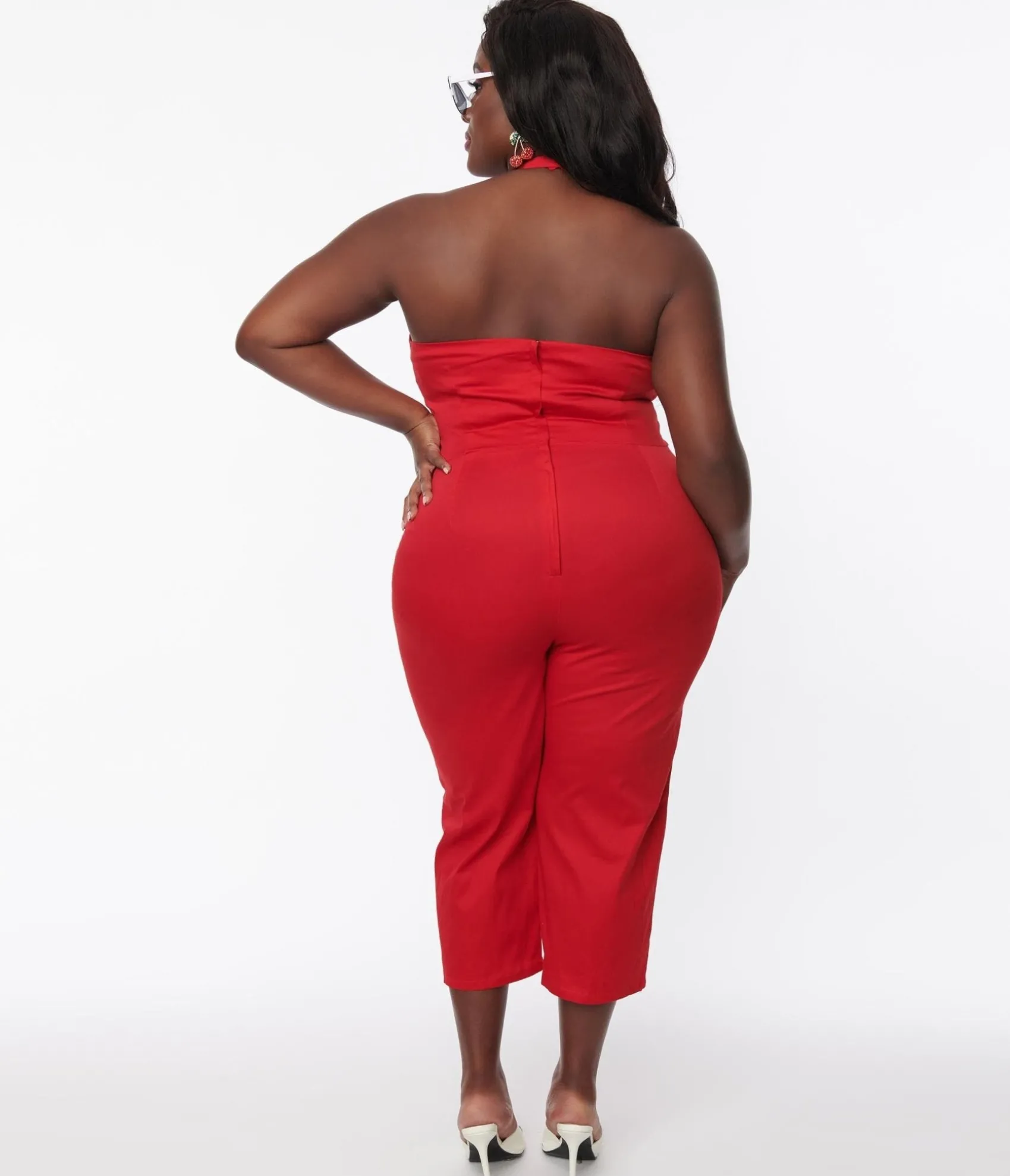 Unique Vintage Collectif Plus Size Red Gingham Skirted Midge Jumpsuit Set Flash Sale