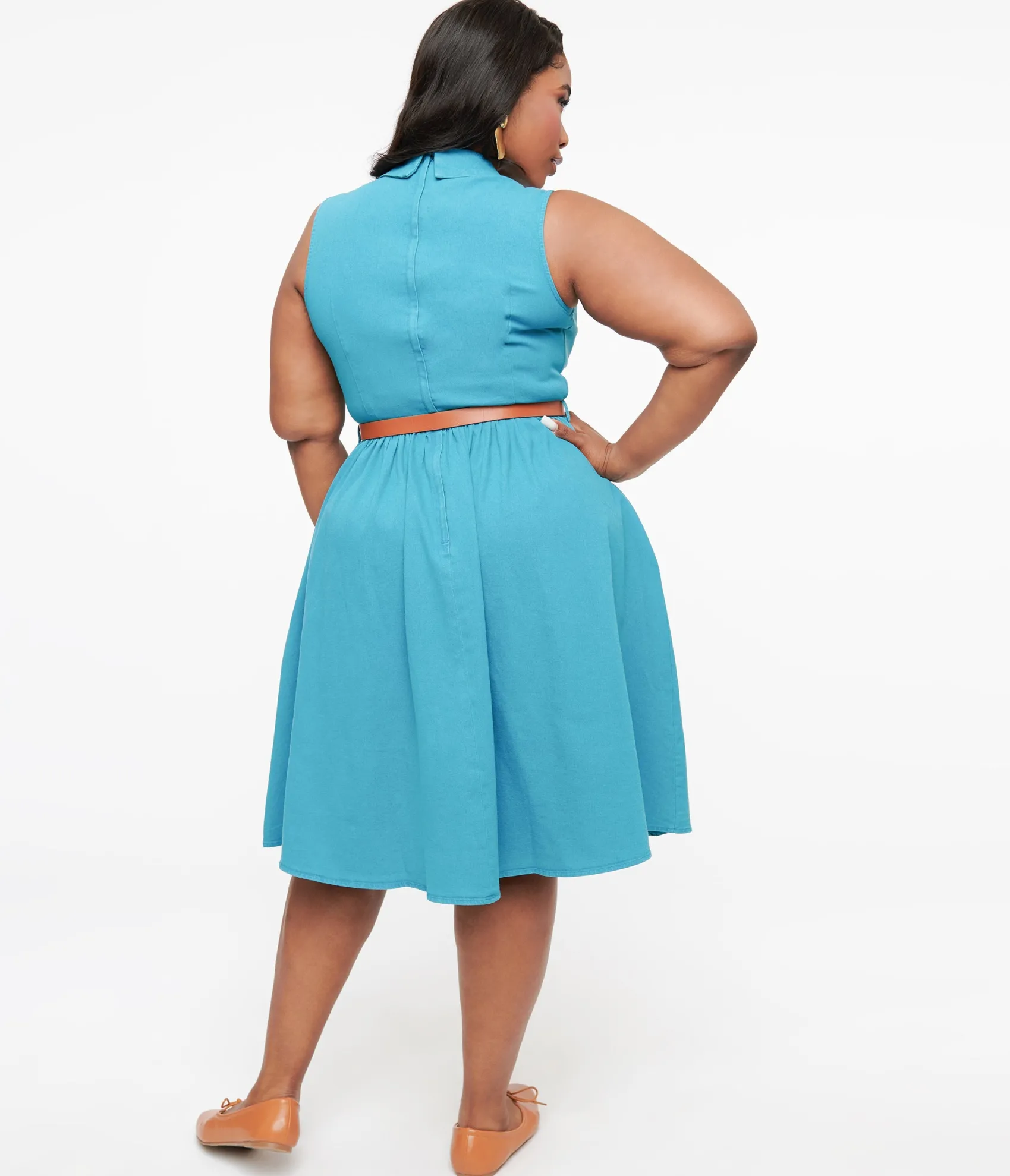 Unique Vintage Collectif Plus Size 1950s Blue Denim Donda Swing Dress Hot
