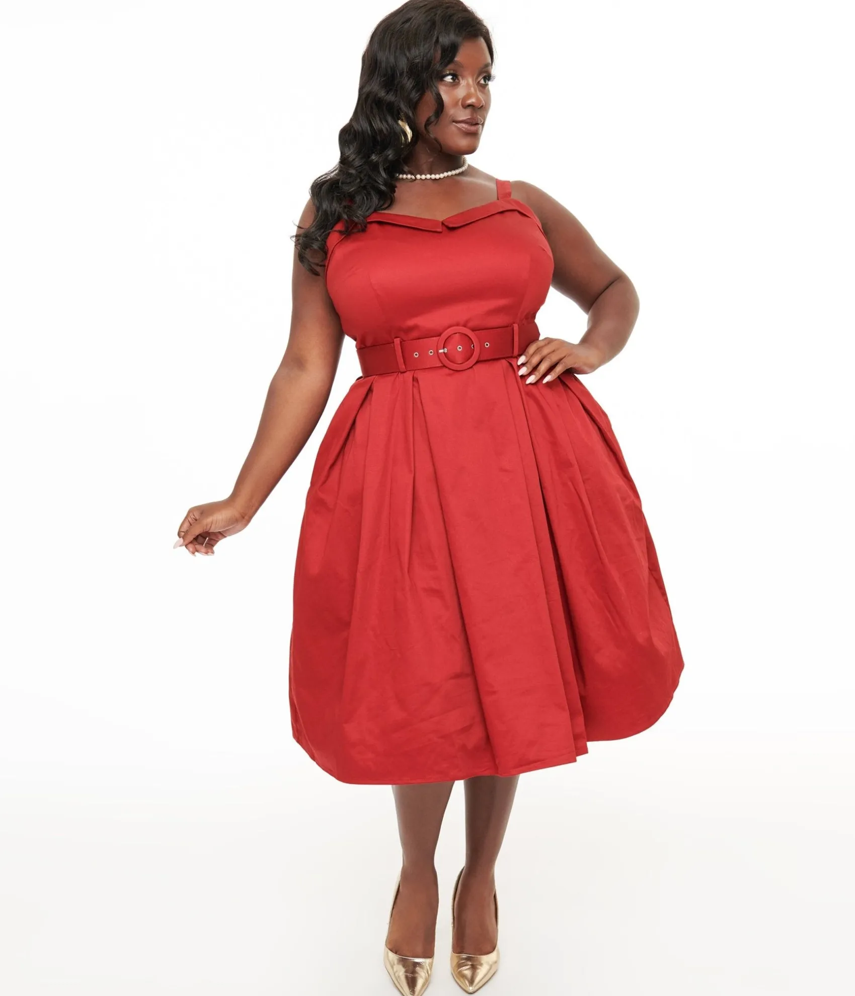 Unique Vintage Collectif Plus Size 1950s Red Dorothy Swing Dress Flash Sale