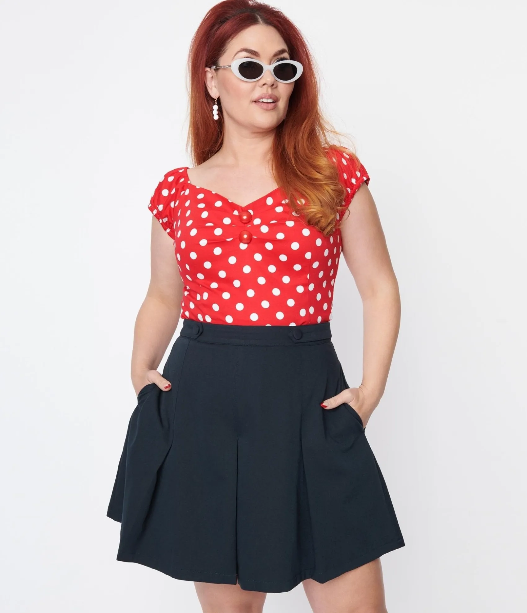 Unique Vintage Collectif Red & White Polka Dot Dolores Top New