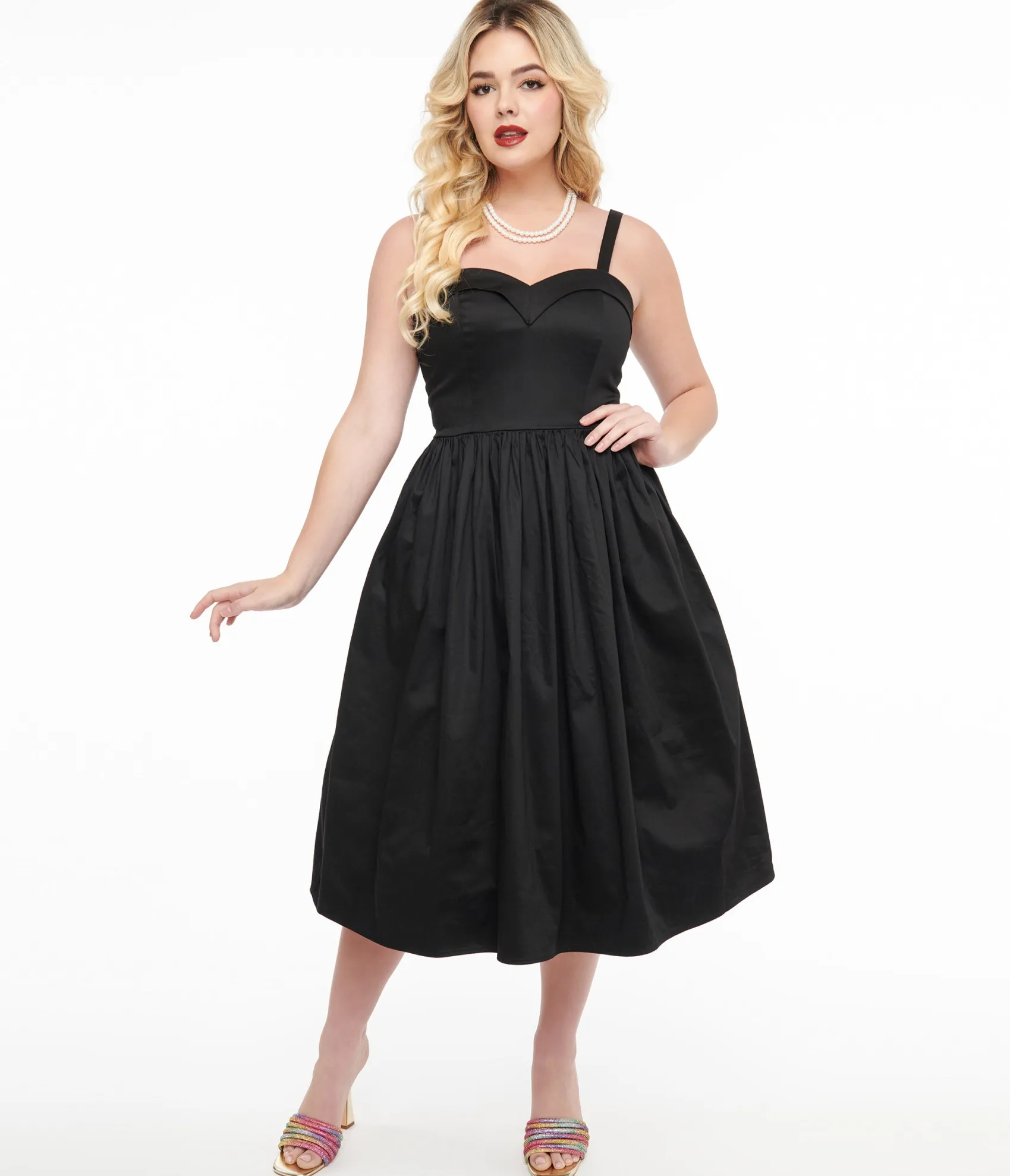 Unique Vintage Collectif 1950s Black Kiana Swing Dress Hot