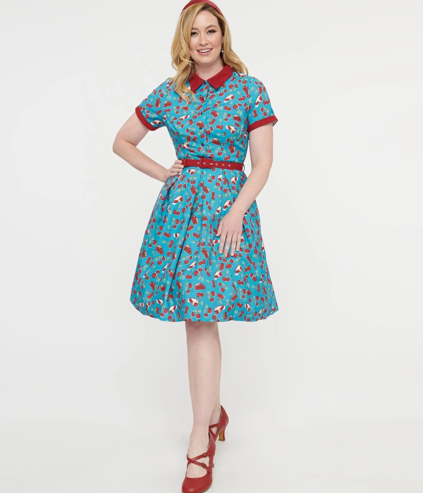 Unique Vintage Collectif 1950s Blue & Red Cherry Pie Swing Dress Fashion