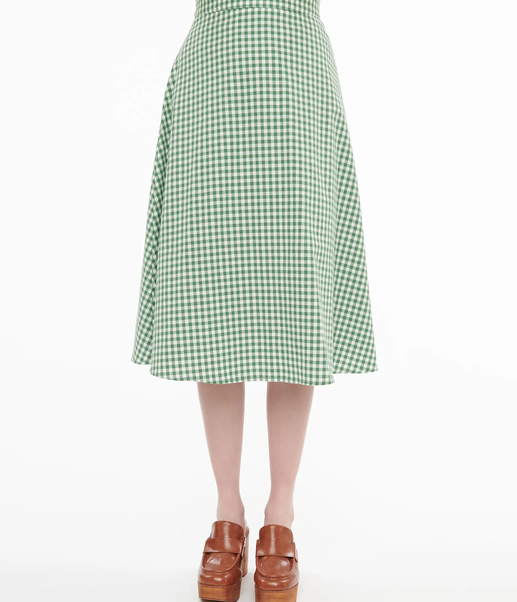 Unique Vintage Collectif 1930s Green & White Gingham Hetty Swing Skirt Sale