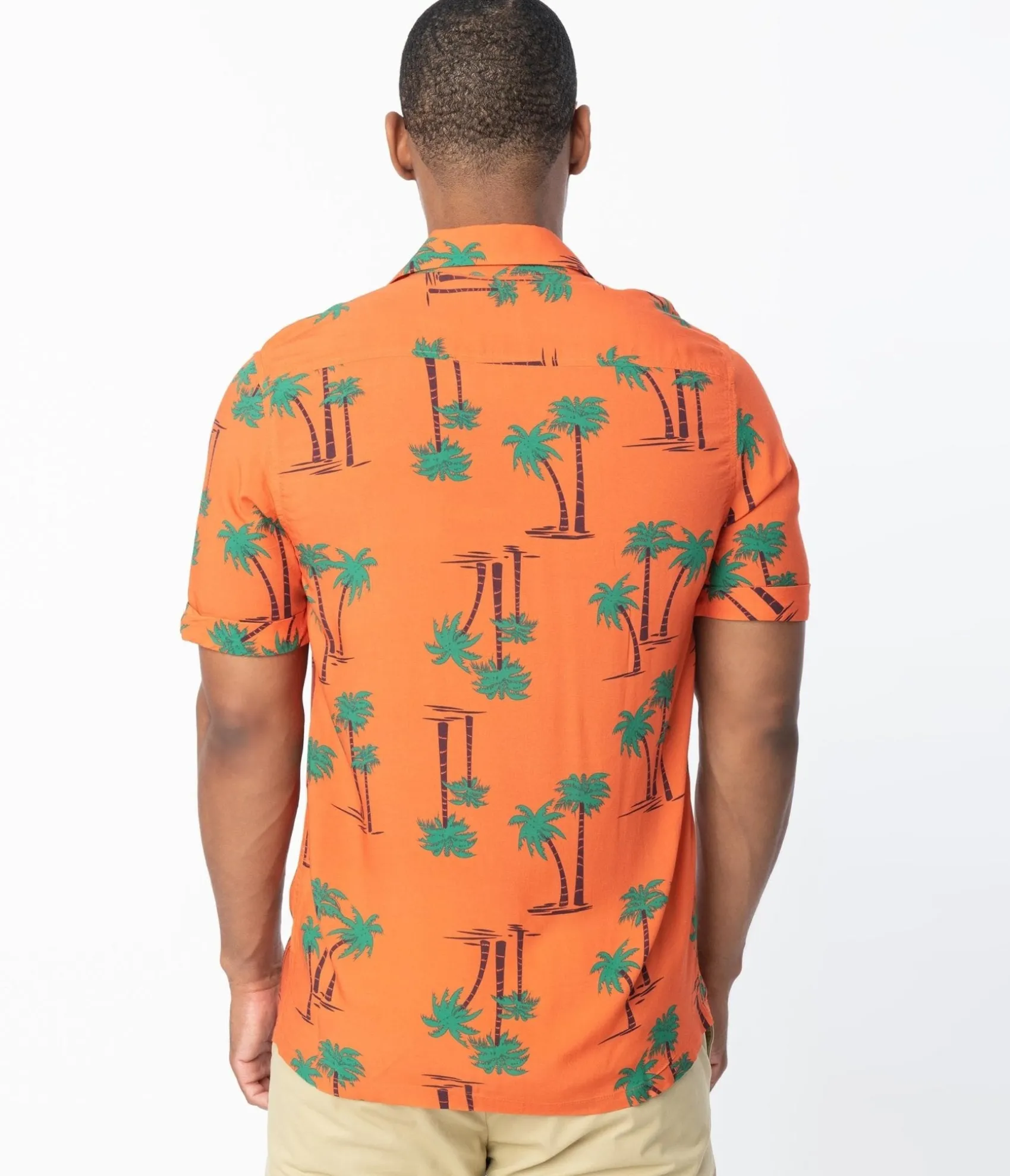 Unique Vintage Collectif 1940s Orange & Palm Beach Print Oscar Mens Shirt Sale