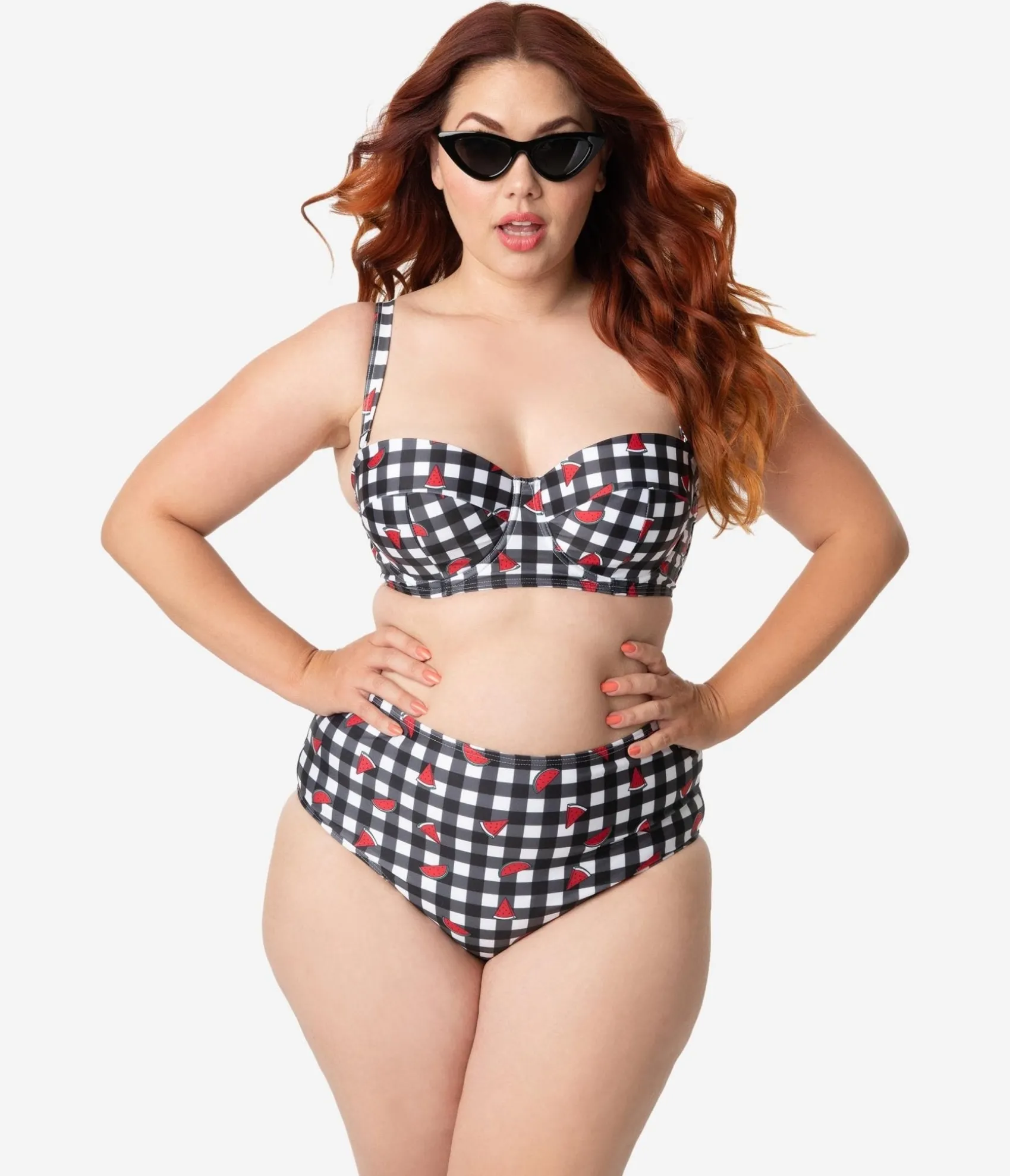 Unique Vintage Collectif x Playful Promises Black & White Gingham Watermelon Print Swim Bottoms Cheap