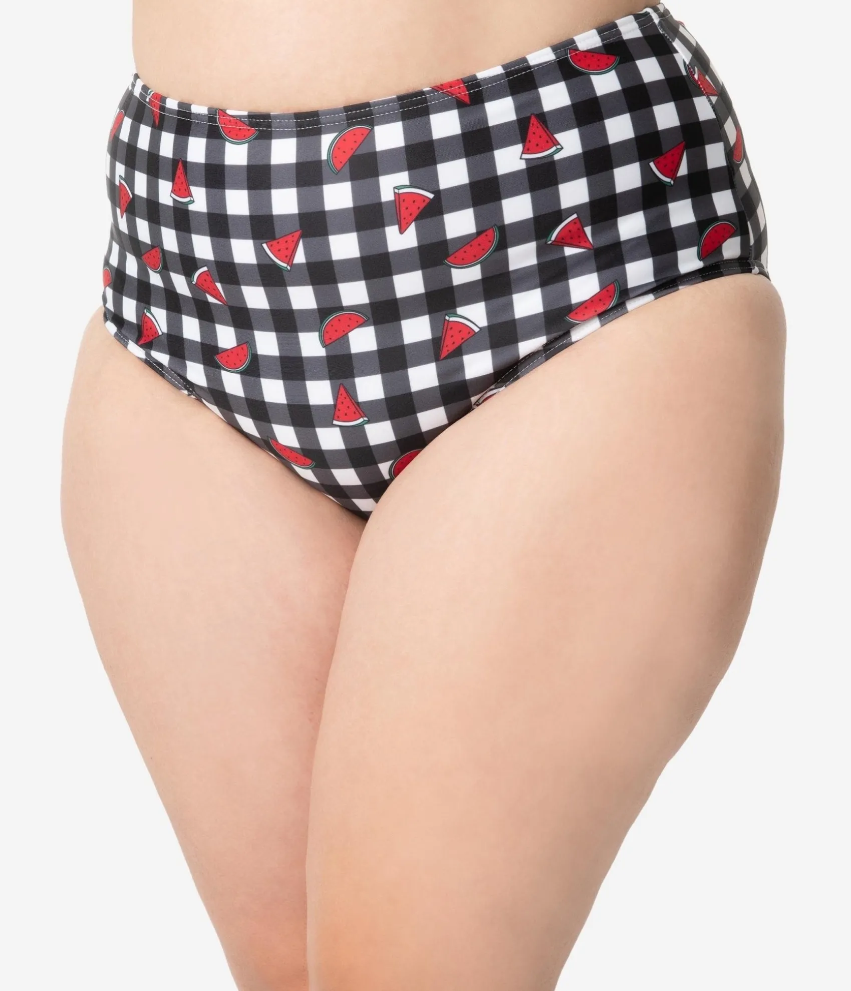 Unique Vintage Collectif x Playful Promises Black & White Gingham Watermelon Print Swim Bottoms Cheap