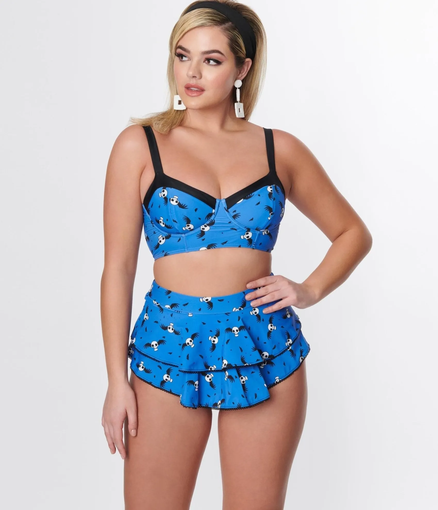 Unique Vintage Corpse Bride x Blue & Flying Skulls Ruffle Swim Bottom Outlet