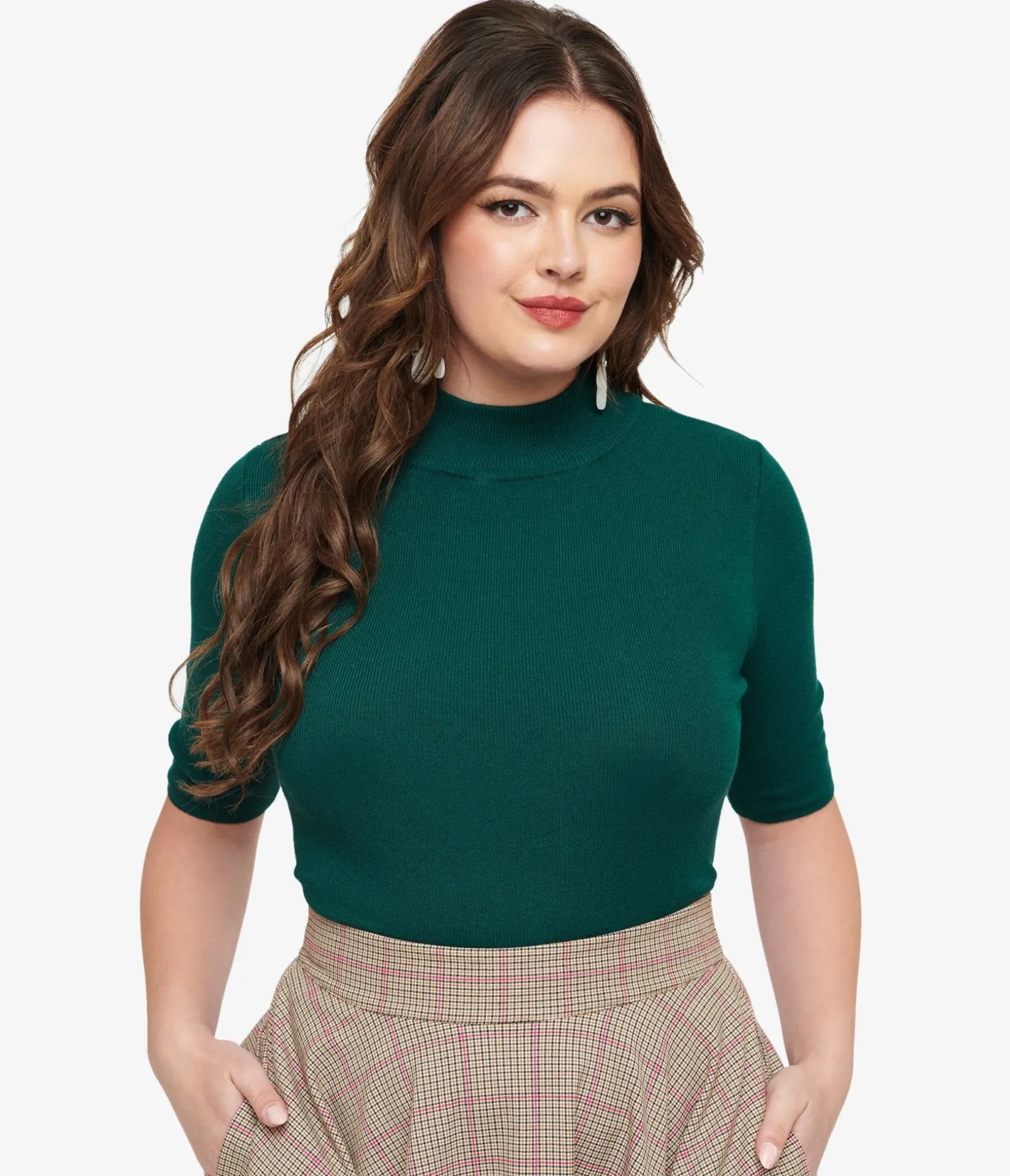 Unique Vintage Dark Green Mock Neck Knit Top Best