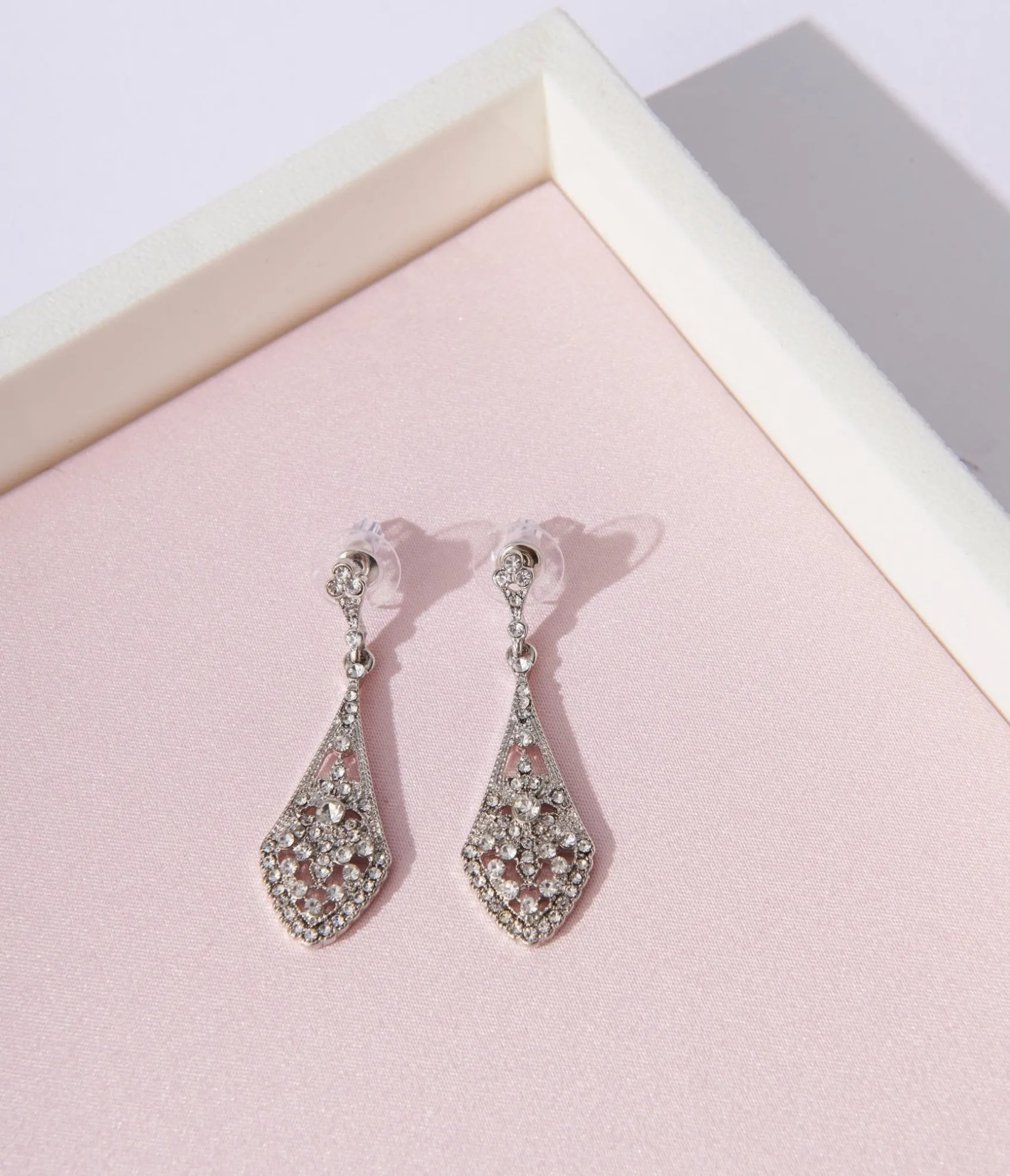 Unique Vintage Deco Silver Rhinestone Chandelier Drop Earrings Online