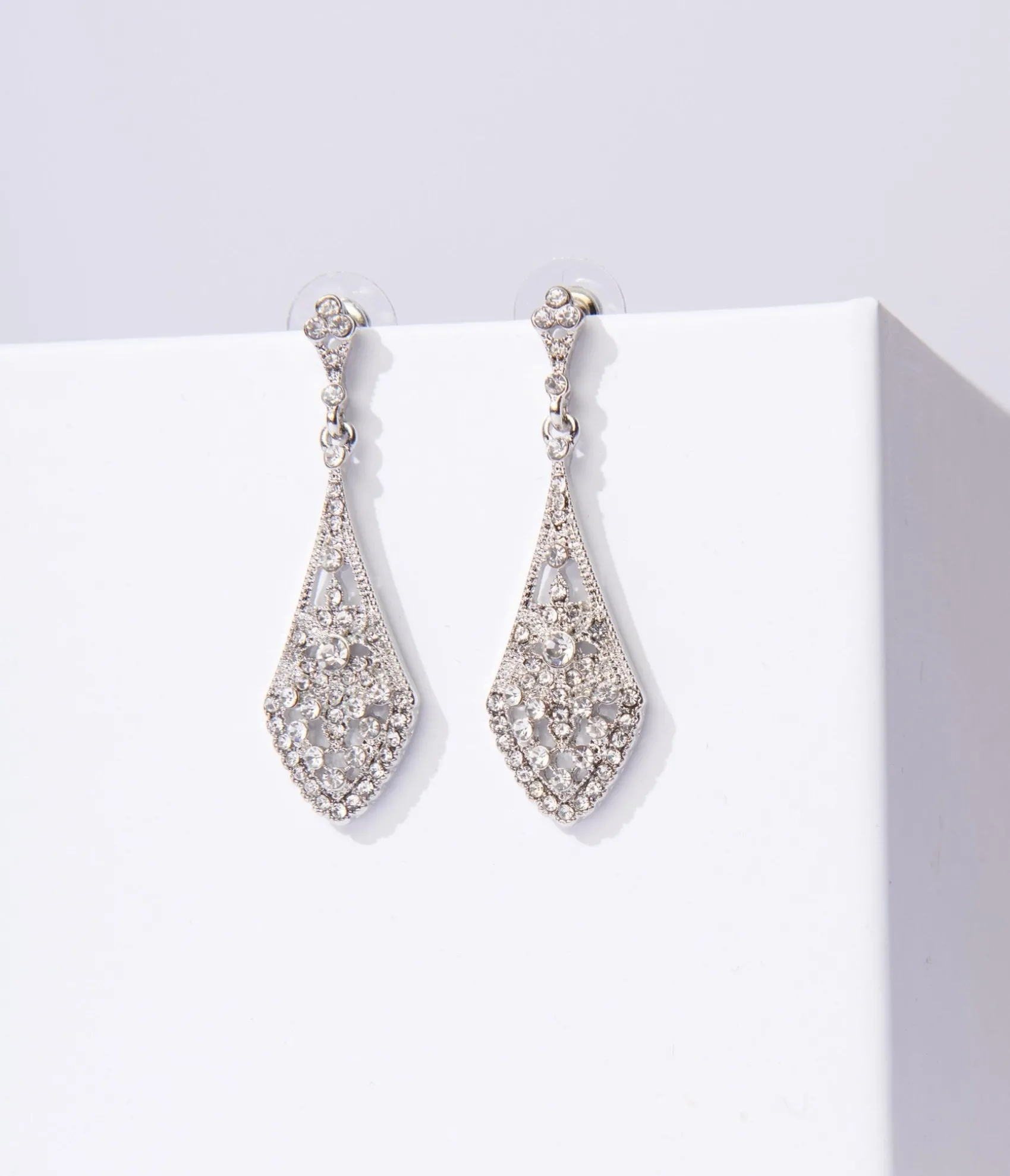 Unique Vintage Deco Silver Rhinestone Chandelier Drop Earrings Online