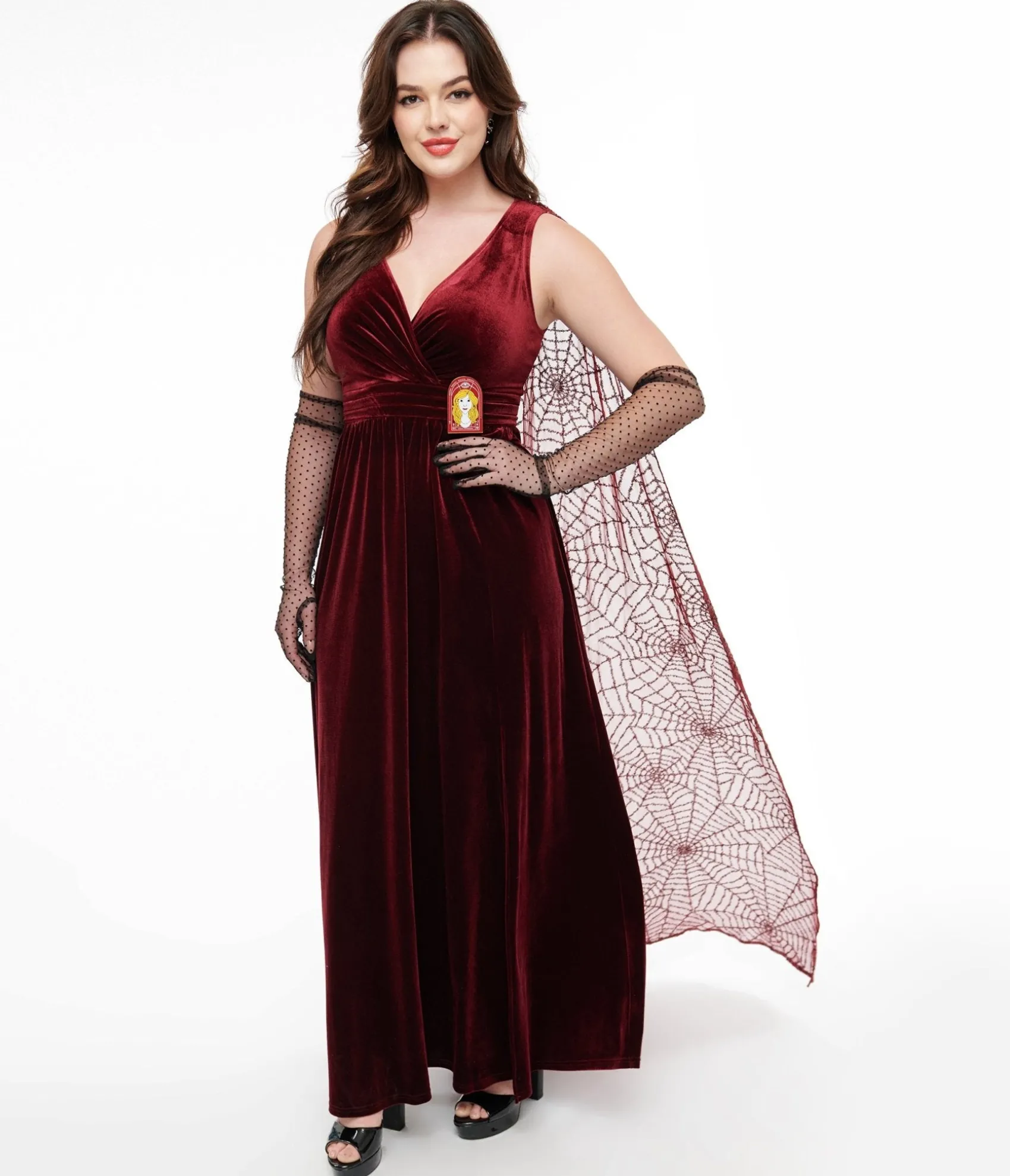 Unique Vintage Disney Hocus Pocus Collection by Burgundy Velvet & Spiderweb Sequin Cape Gown Online