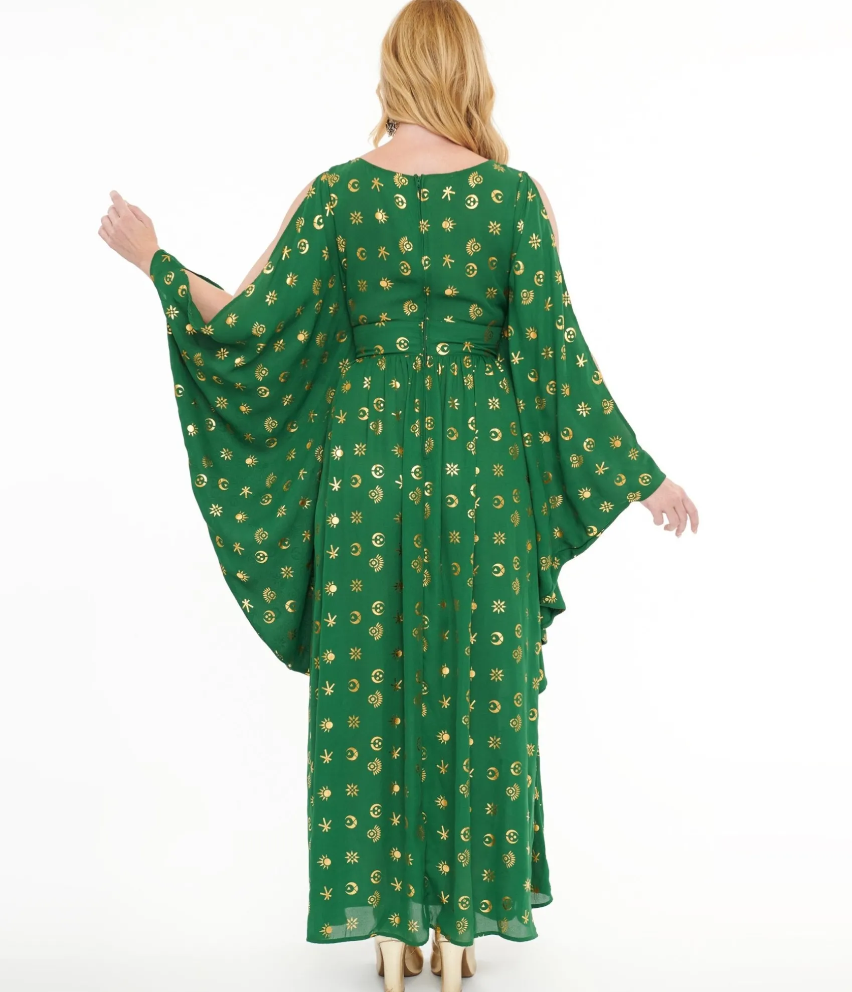 Unique Vintage Disney Hocus Pocus Collection by Green & Gold Moon Print Caftan Clearance