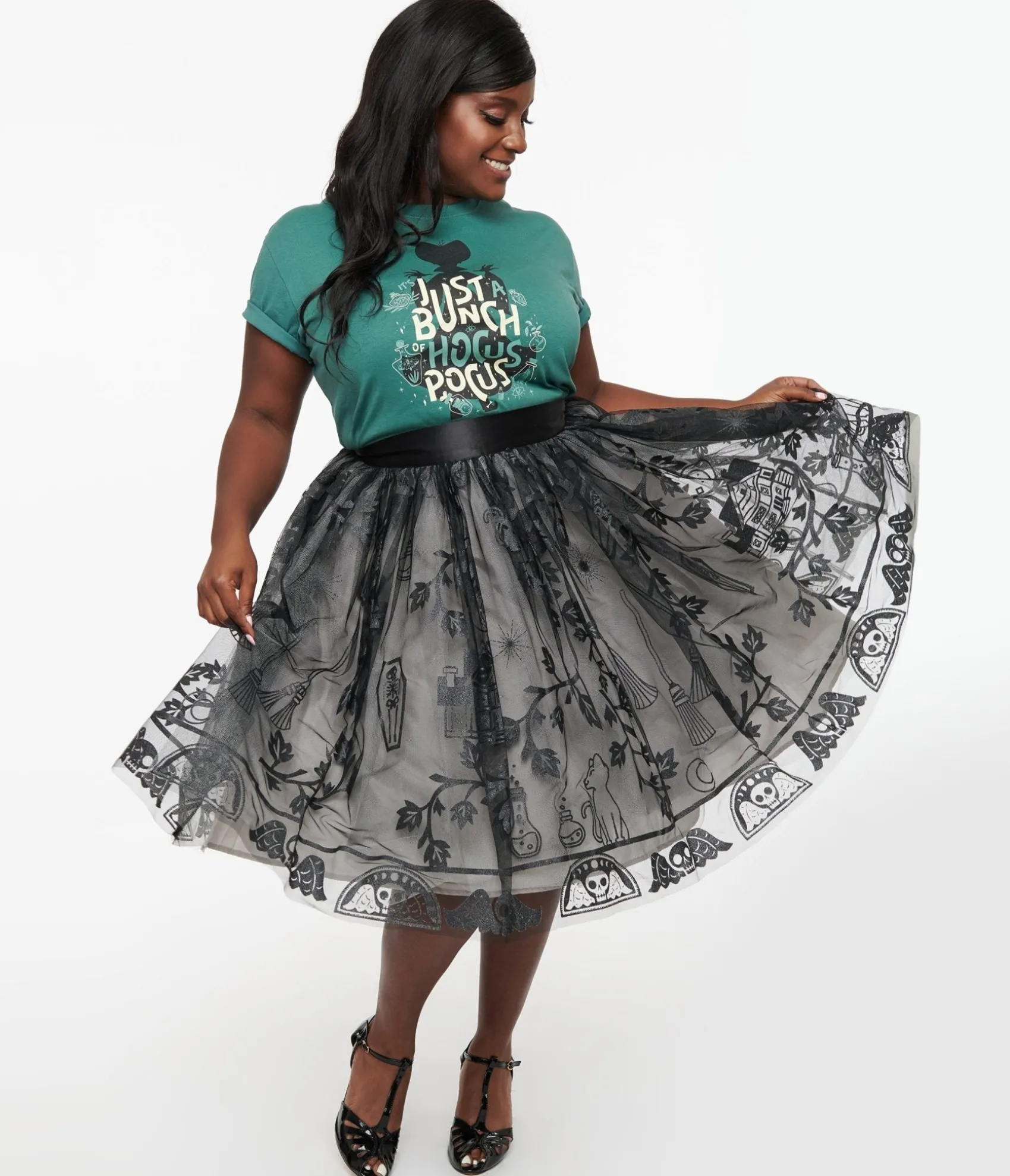 Unique Vintage Disney Hocus Pocus Collection by Plus Size Black Hocus Pocus Glitter Tulle Flare Skirt Hot