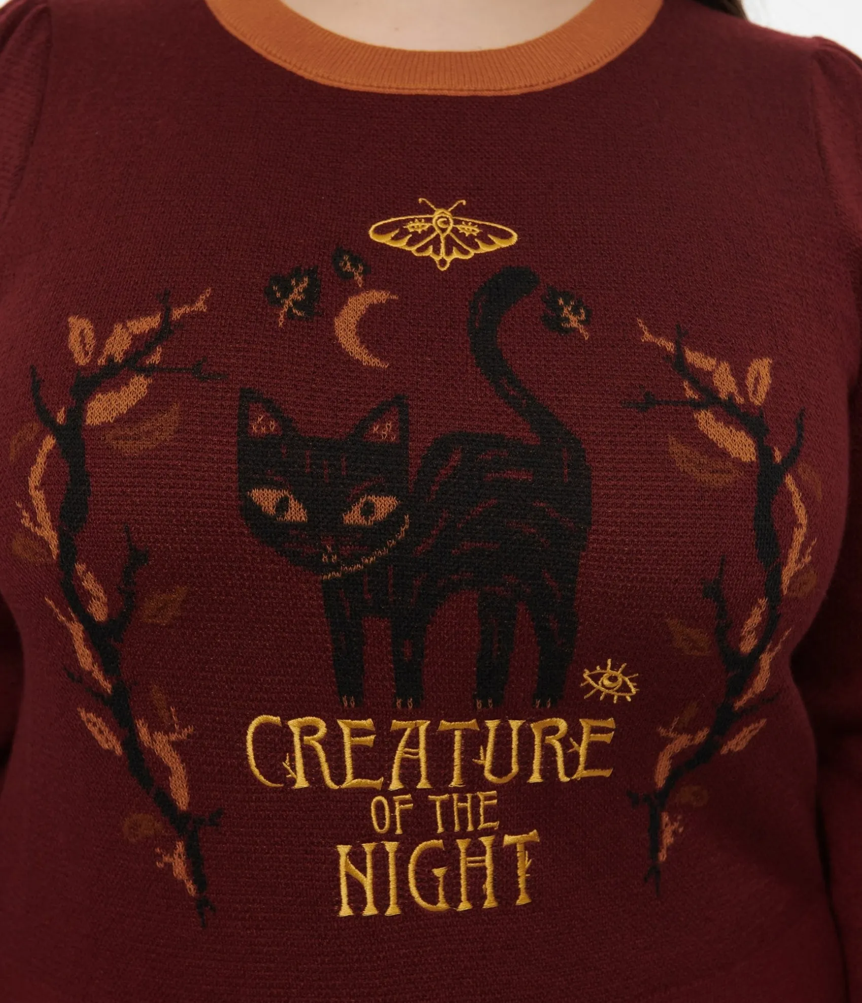 Unique Vintage Disney Hocus Pocus Collection by Plus Size Burgundy Binx Hocus Pocus Embroidered Sweater Store