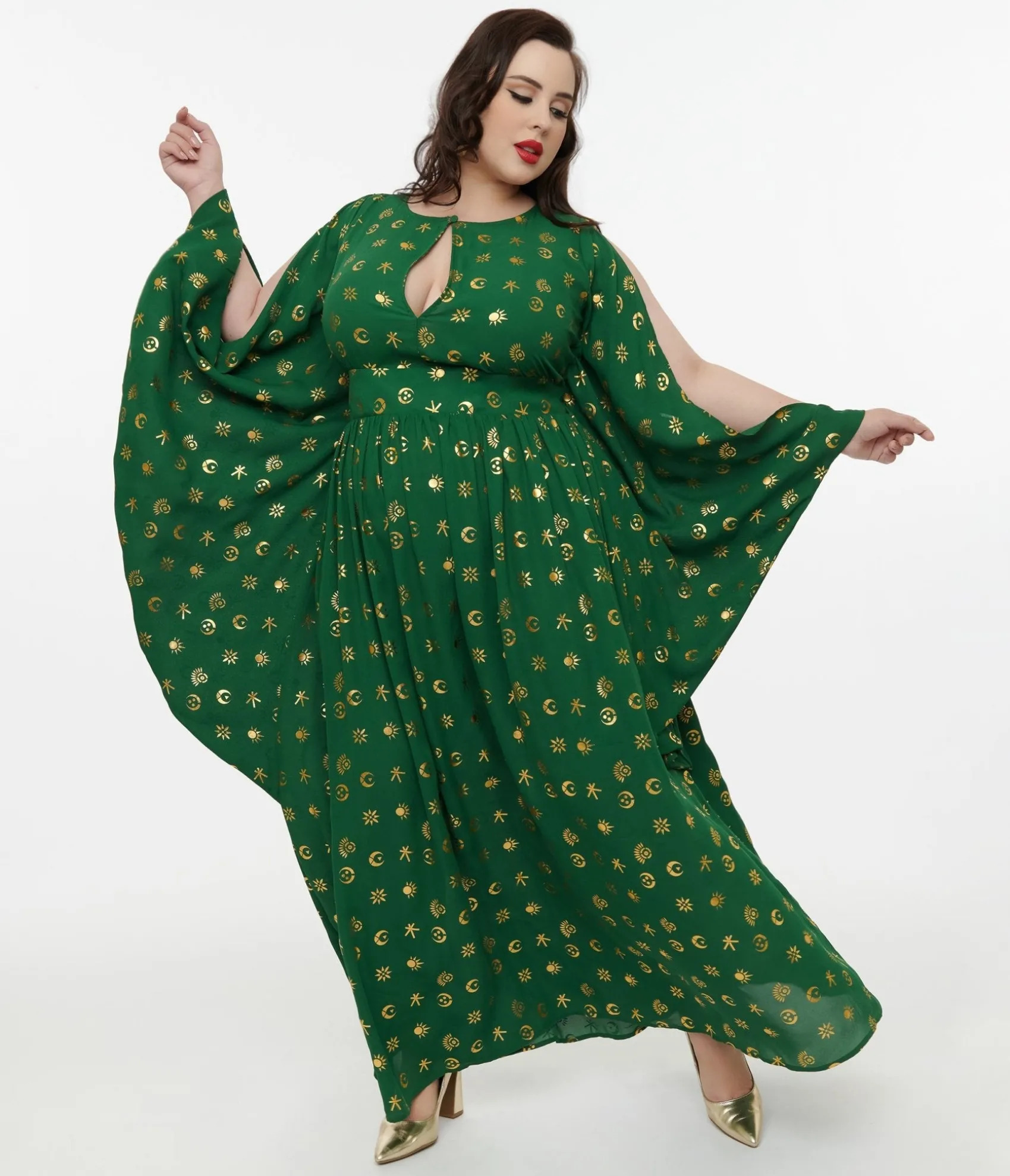Unique Vintage Disney Hocus Pocus Collection by Plus Size Green & Gold Moon Print Caftan Shop