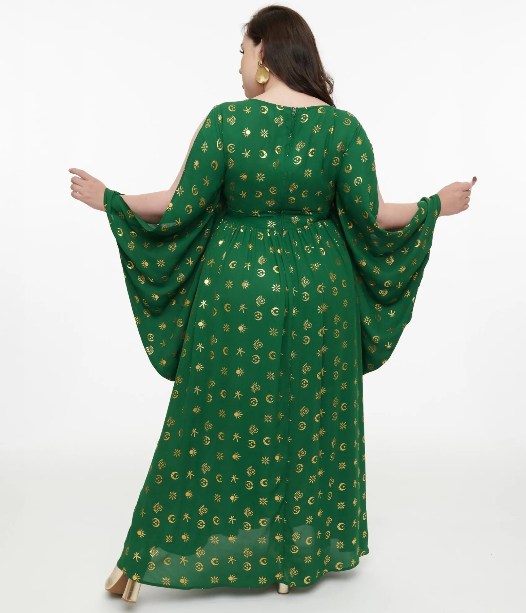 Unique Vintage Disney Hocus Pocus Collection by Plus Size Green & Gold Moon Print Caftan Shop