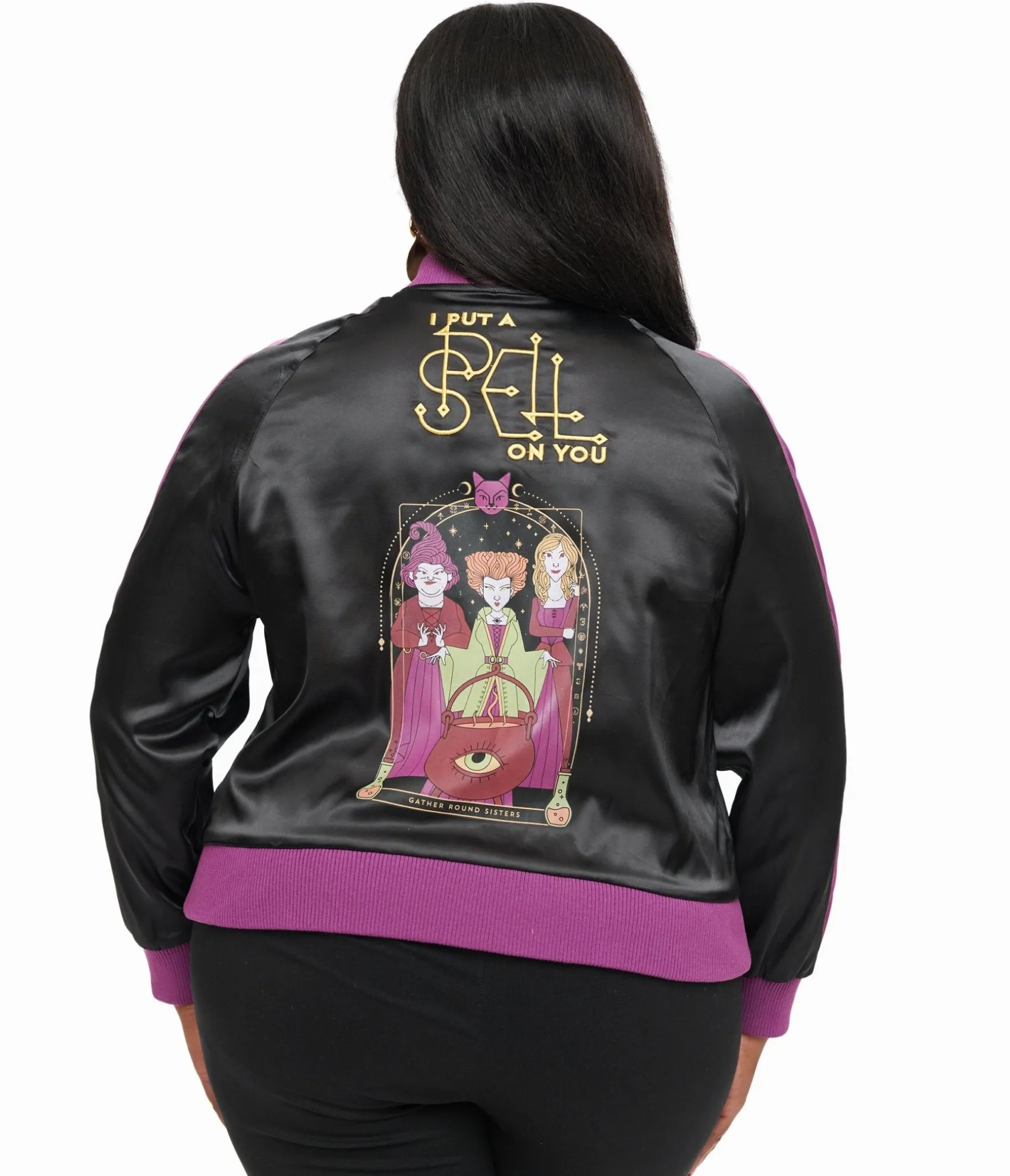 Unique Vintage Disney Hocus Pocus Collection by Plus Size Purple & Black Hocus Pocus Spell Bomber Jacket Shop