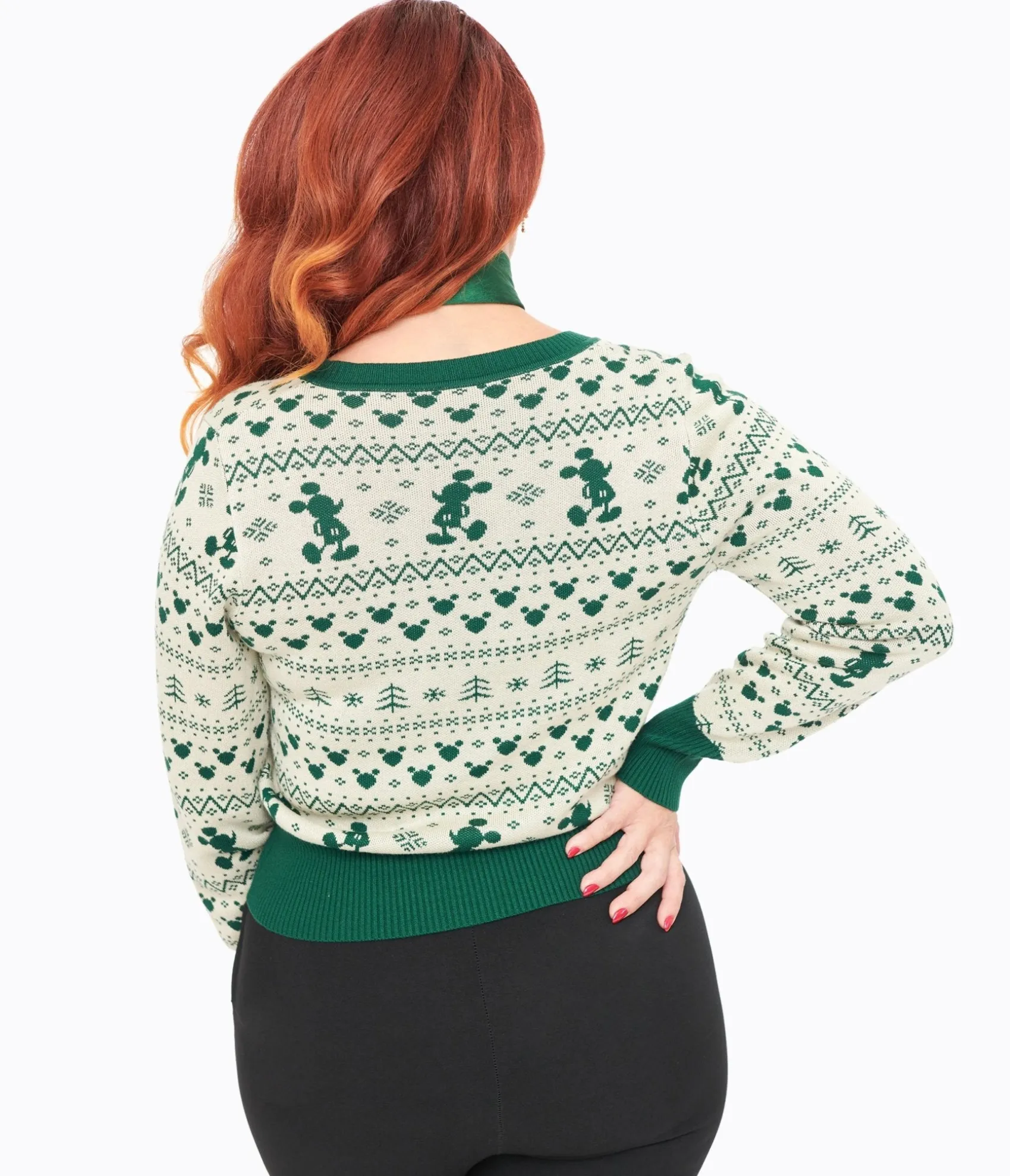 Unique Vintage Disney Holiday Collection by Green Mickey Fair Isle Jacquard Sweater Cardigan Hot