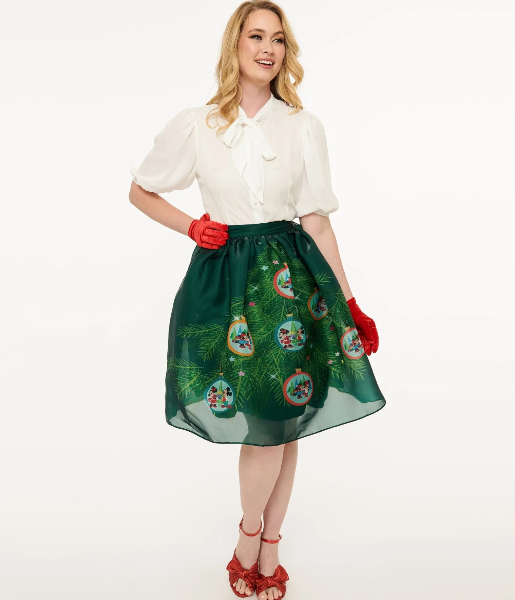 Unique Vintage Disney Holiday Collection by Light Up Green Mickey & Minnie Christmas Tree Ballerina Skirt Cheap