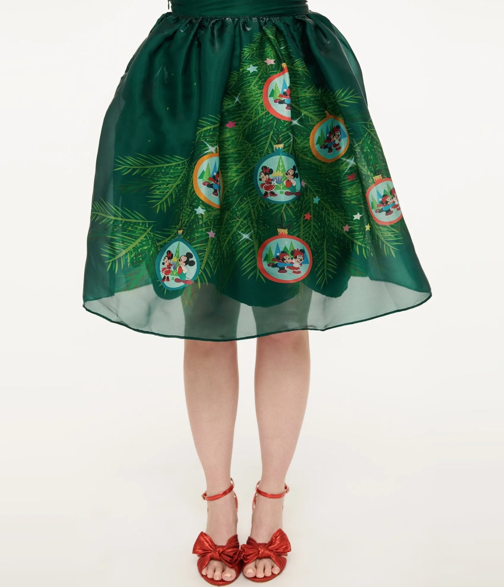 Unique Vintage Disney Holiday Collection by Light Up Green Mickey & Minnie Christmas Tree Ballerina Skirt Cheap