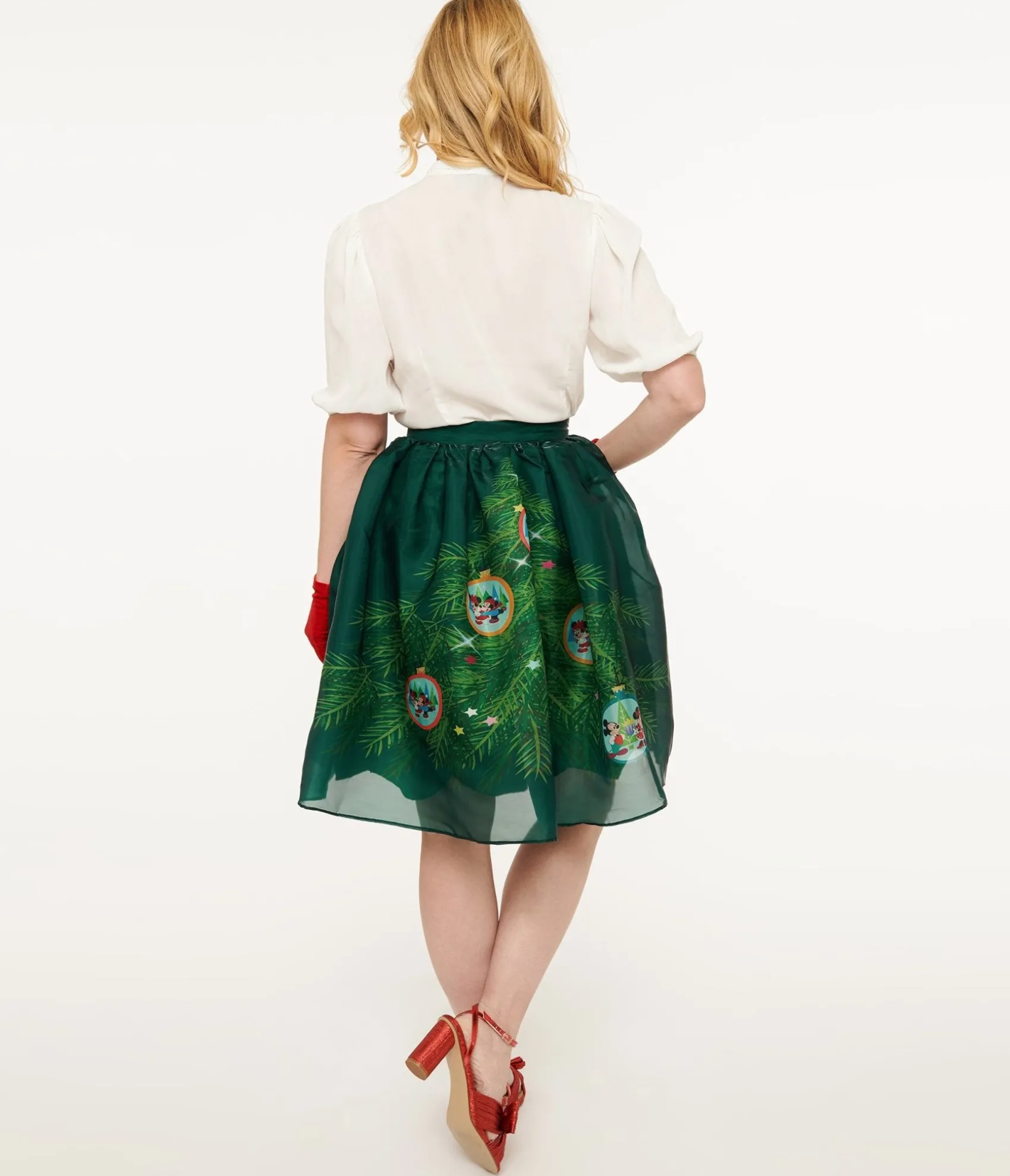 Unique Vintage Disney Holiday Collection by Light Up Green Mickey & Minnie Christmas Tree Ballerina Skirt Cheap