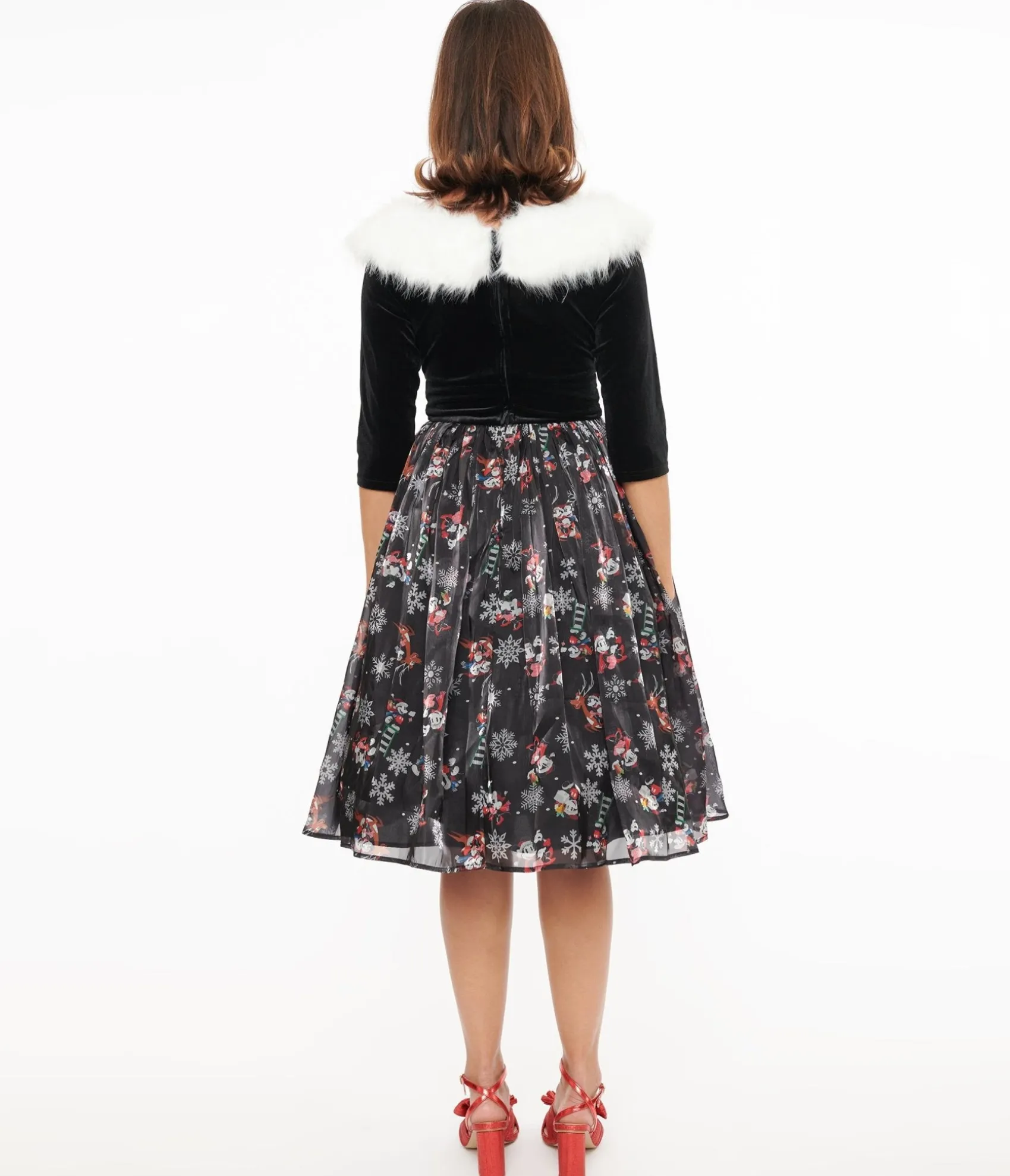 Unique Vintage Disney Holiday Collection by Minnie & Mickey Fur Collared Marceline Swing Dress Shop