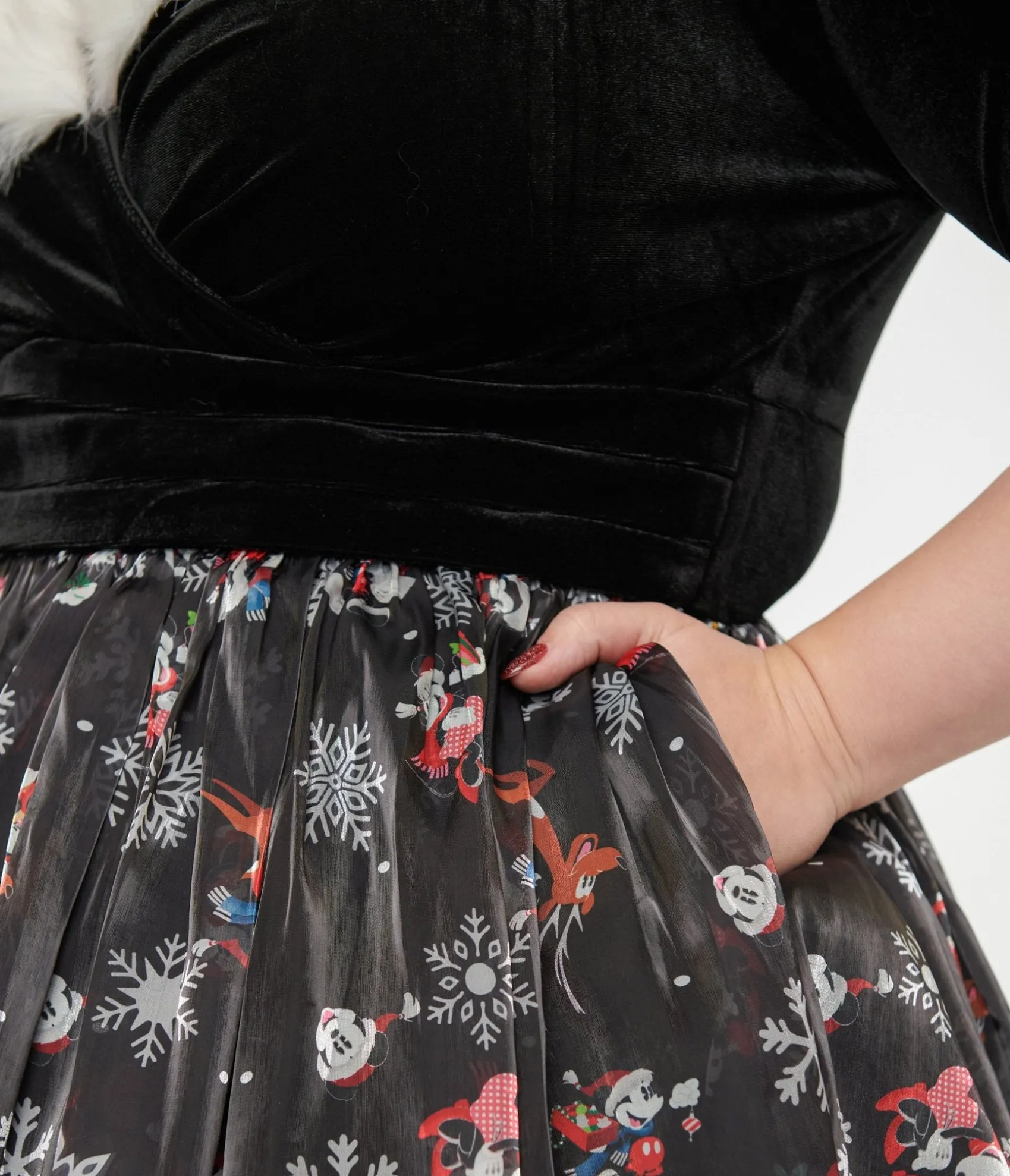 Unique Vintage Disney Holiday Collection by Plus Size Minnie & Mickey Fur Collared Marceline Swing Dress Flash Sale